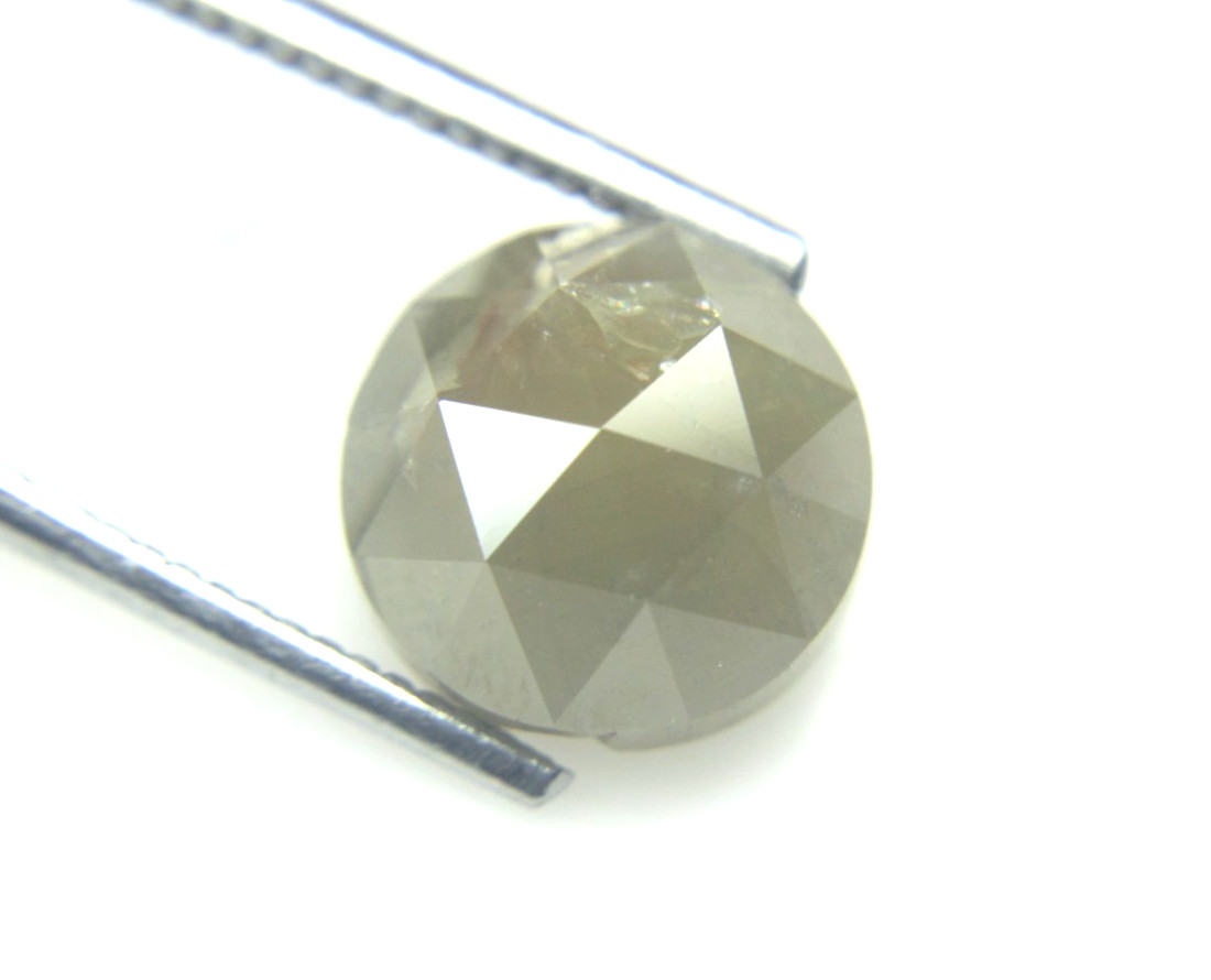 6.45Cts Gray Color Round Rose Cut Diamond Big Natural Real 10.70-10.92×5.95 MM