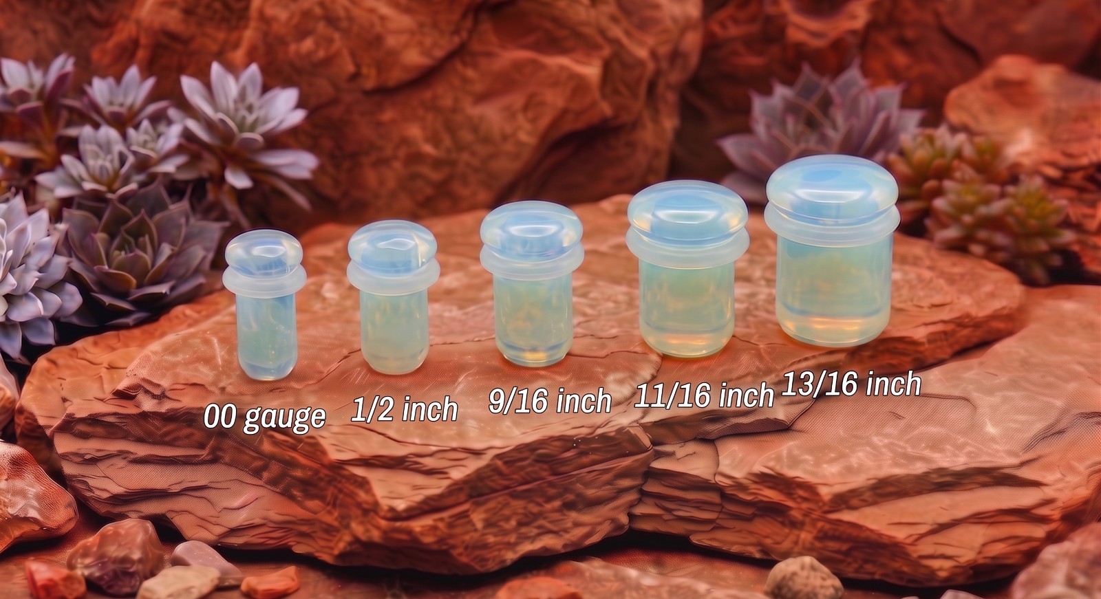 Pair of Single Flare Opalite Stone Plugs gauges organic Size 8ga to 1 Inch E554