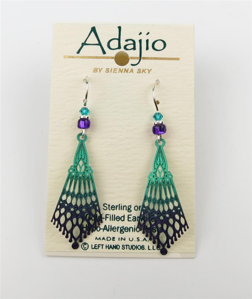 Adajio Earrings Deep Green & Violet ‘Persian’ Detail Drop Handmade in USA 7523