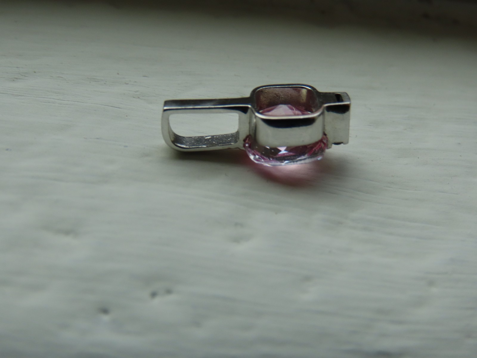 14K White Gold Cushion Cut Pink Topaz with .02 Diamonds Pendant