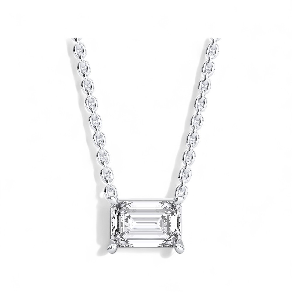 0.50 Ct Emerald Cut Lab Grown Diamond Pendant Necklace 10K Gold Women Gift
