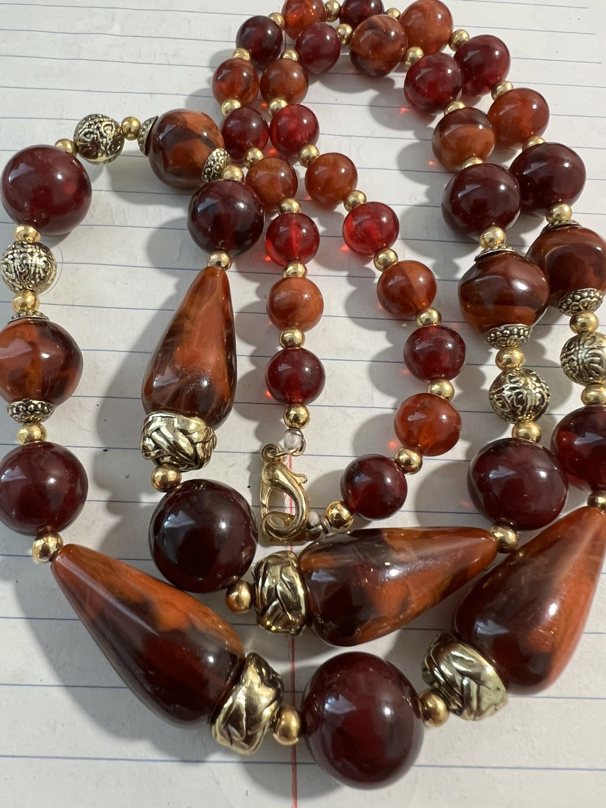 Creamy Blood Amber Gradient Beaded Necklace, 24 inches