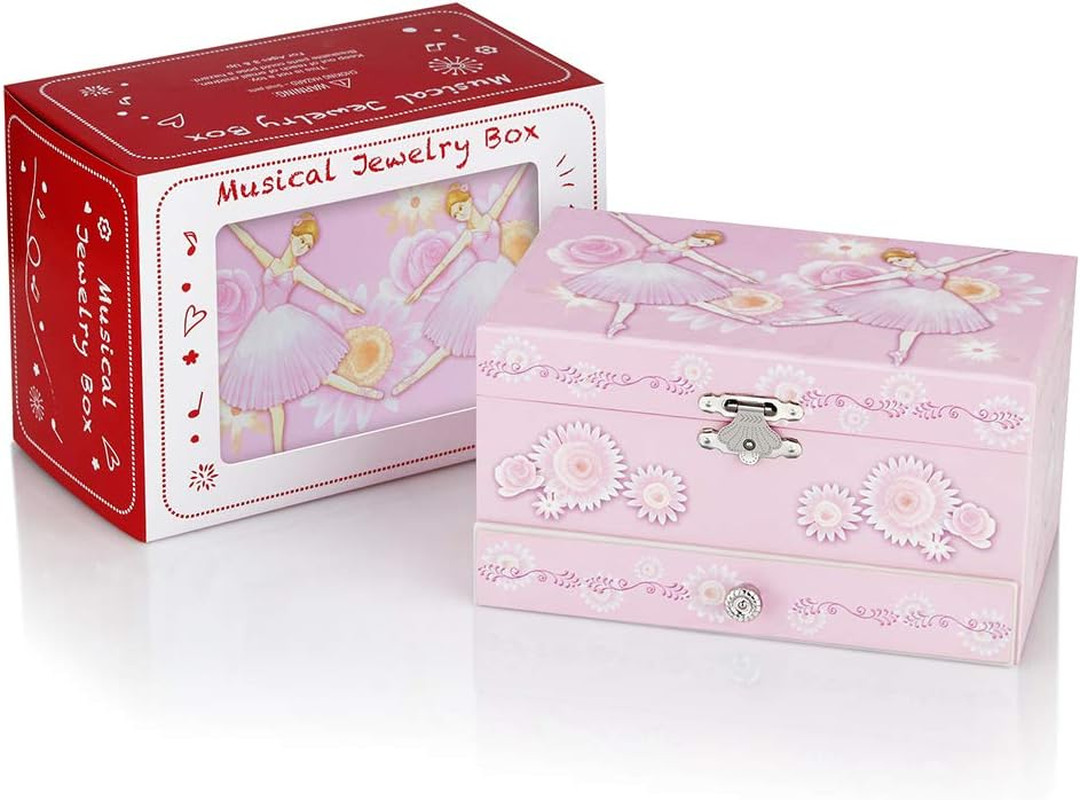 Kids Musical Jewelry Box for Girls with Drawer and Jewelry Set with Ballerina Th