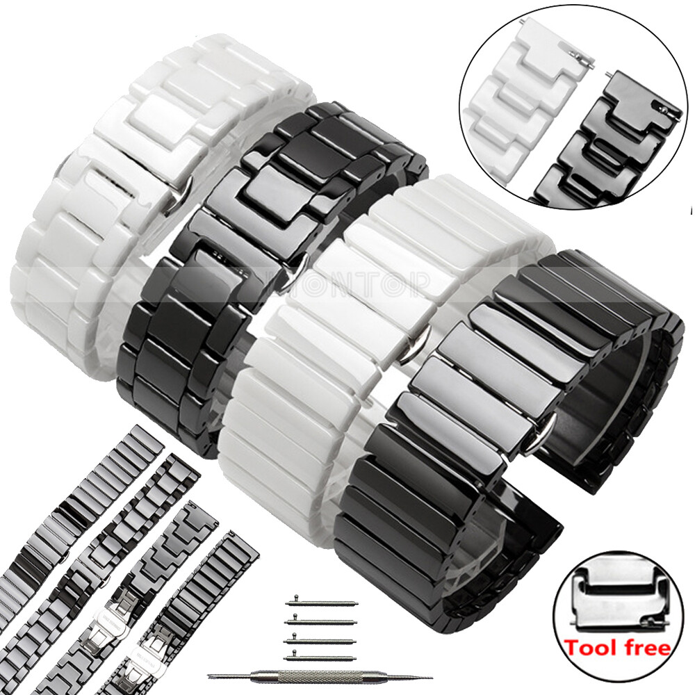 16mm 18mm 20mm 22mm Ceramic Replacement Watch Band Strap Metal Wrist Bracelet
