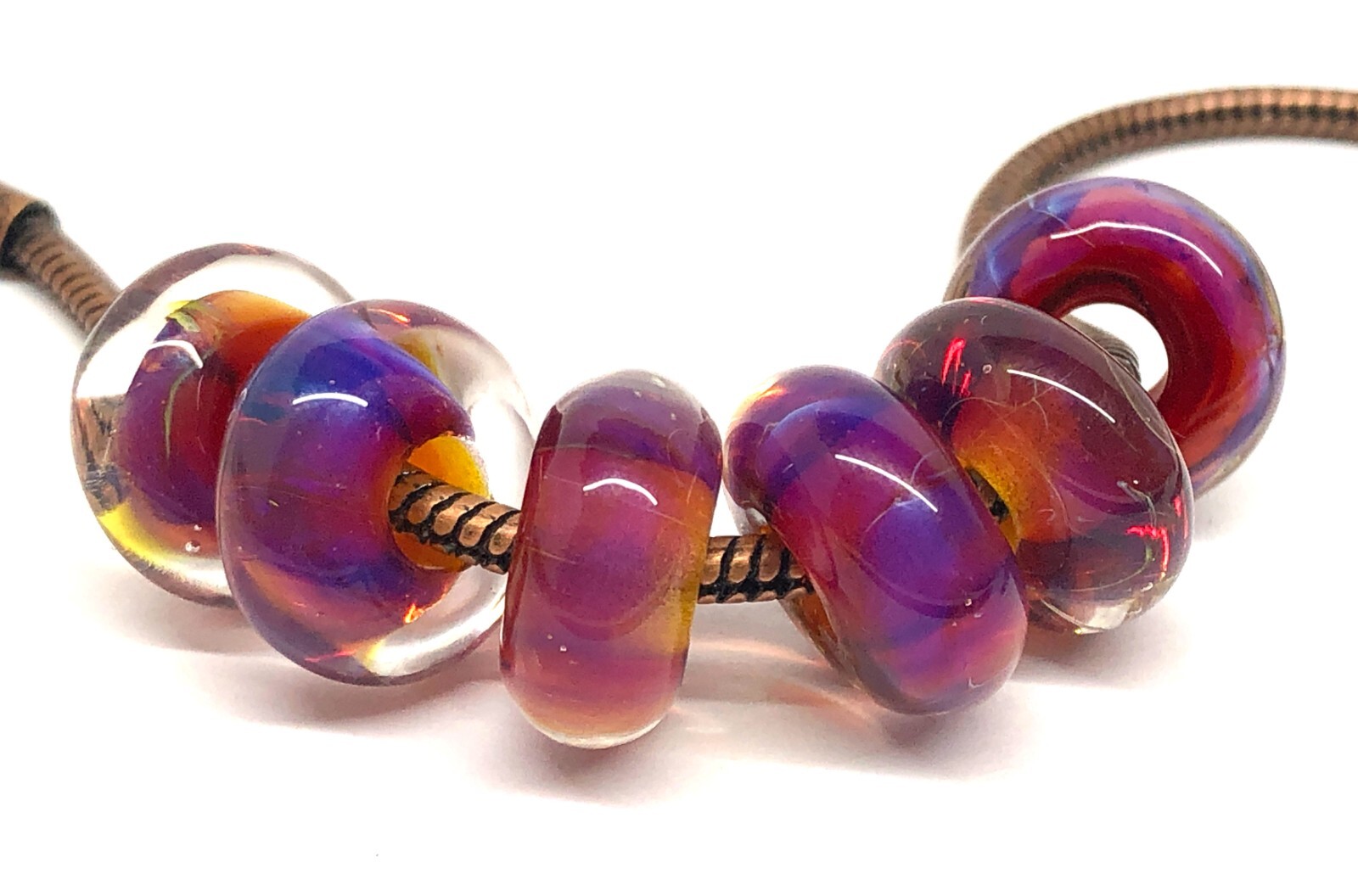 Big Hole Handmade Lampwork Glass Beads From Murano Tamara Yarilo Brand 6 Pcs