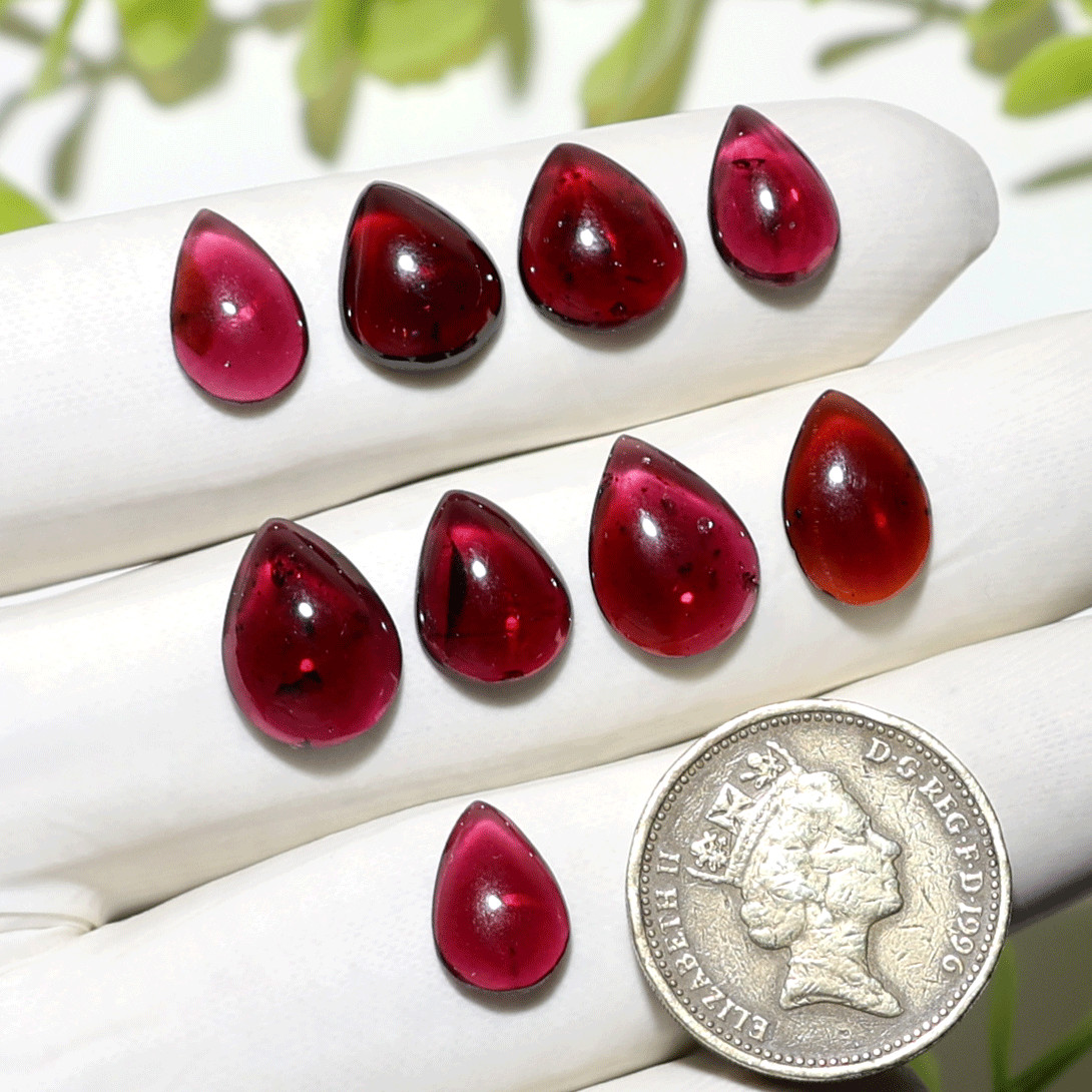 Crimson Teardrops~ 9 PC Natural Rhodonite Garnet 11.8mm-14mm Cabochon Gemstones