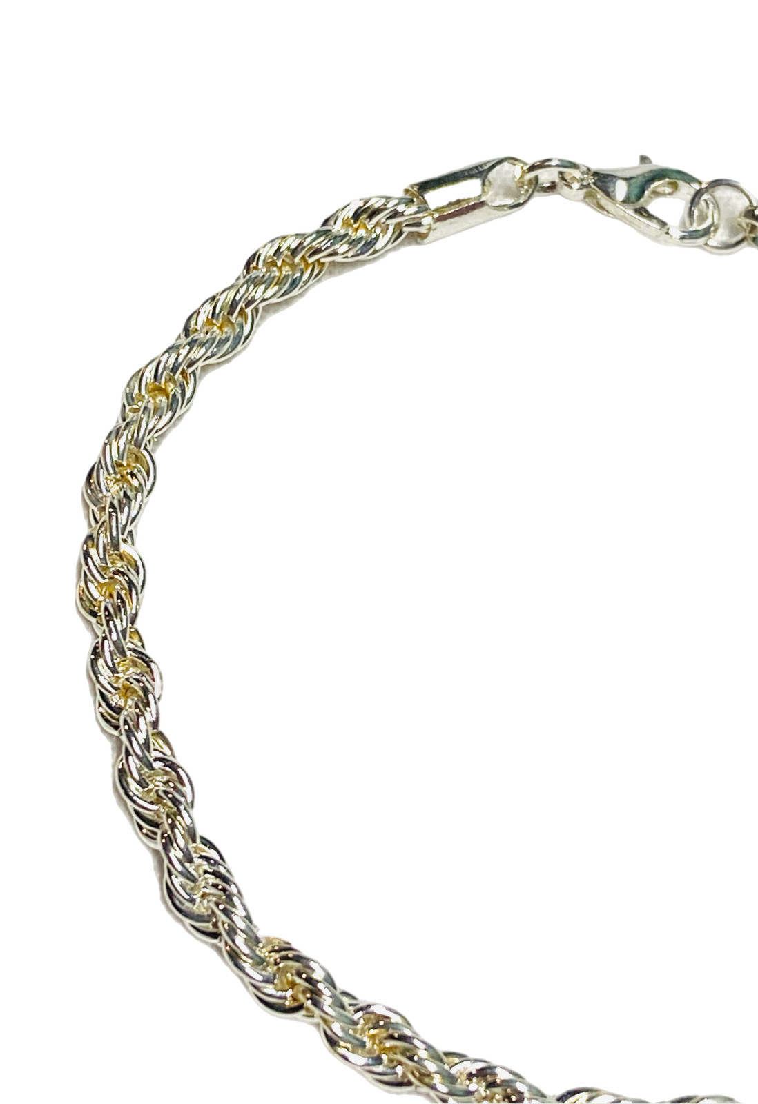 Twisted Rope Silver Tone Chain Bracelet 8” Costume Fashion 4mm Wide EUC Thick