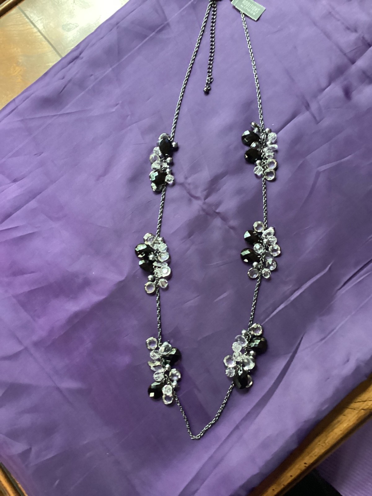 CHICO’S Additions 17 in Black Chain Necklace with Black and Crystal Beads NEW
