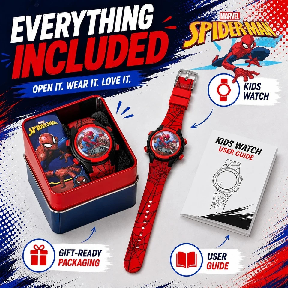 Accutime Marvel Spider-Man Digital Watch for Kids – Spiderman:Red, Red /Black