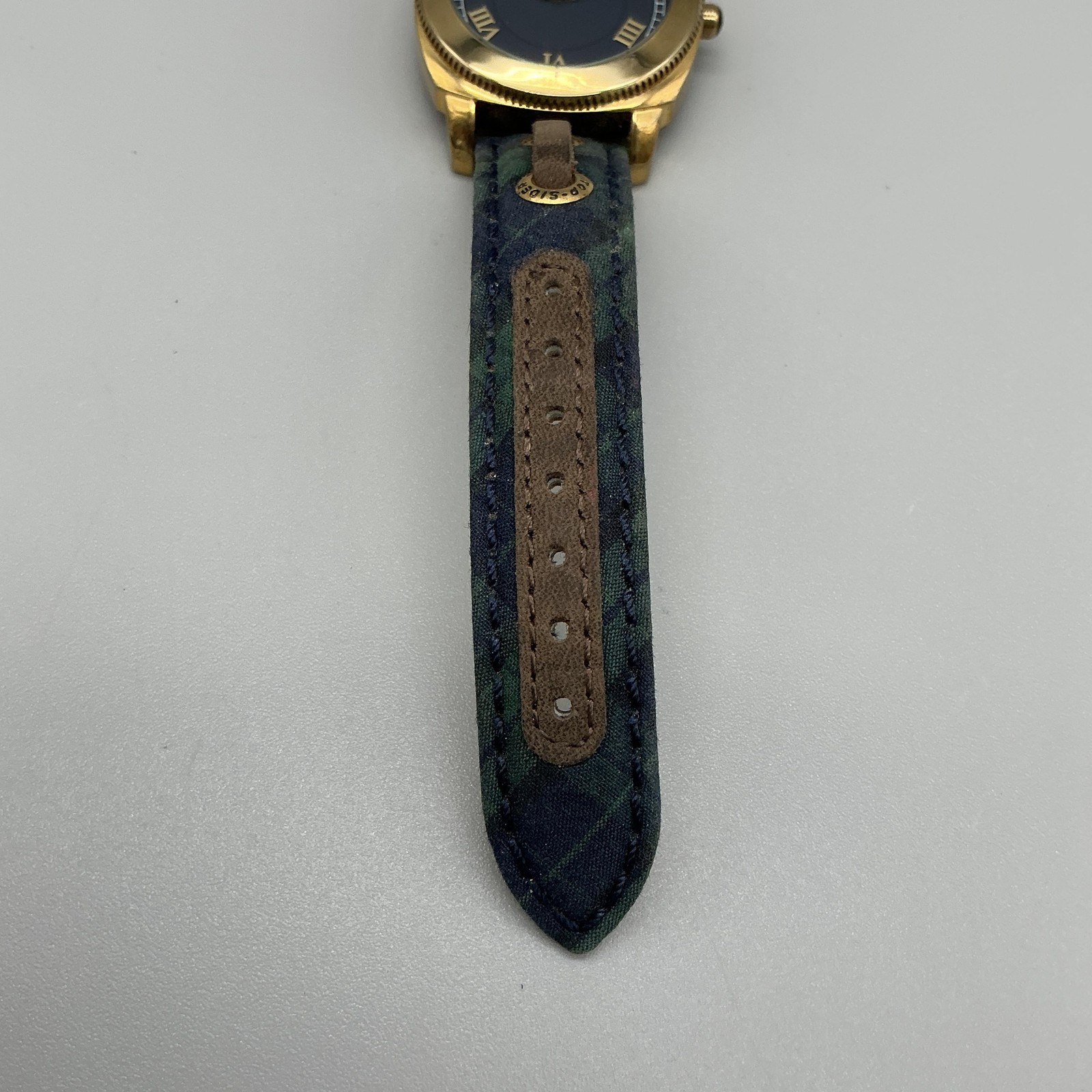 Sperry Top-Sider Mens Watch 38mm Blue Dial Gold Tone Plaid Strap New Battery
