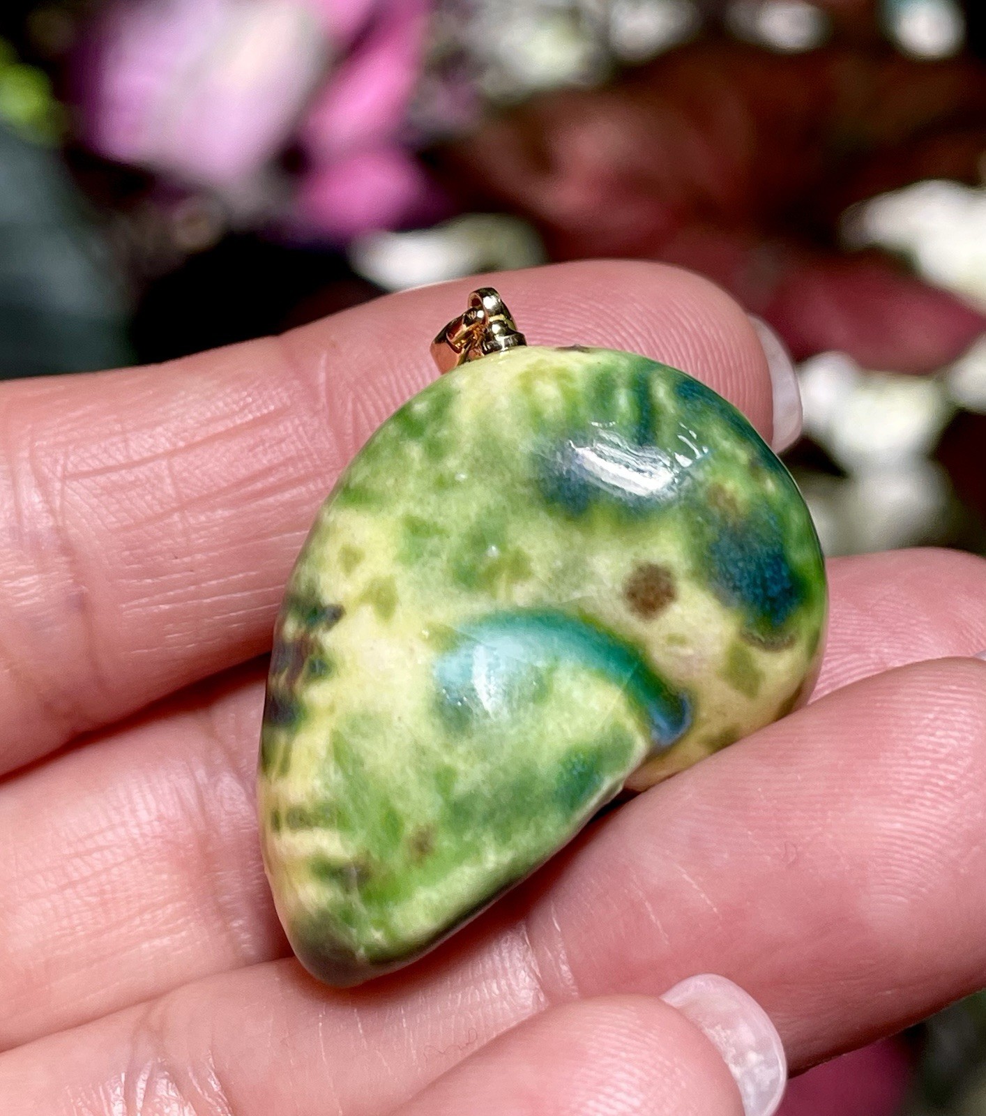 Handmade Ceramic Pendant Jewelry. Unique piece. Garden