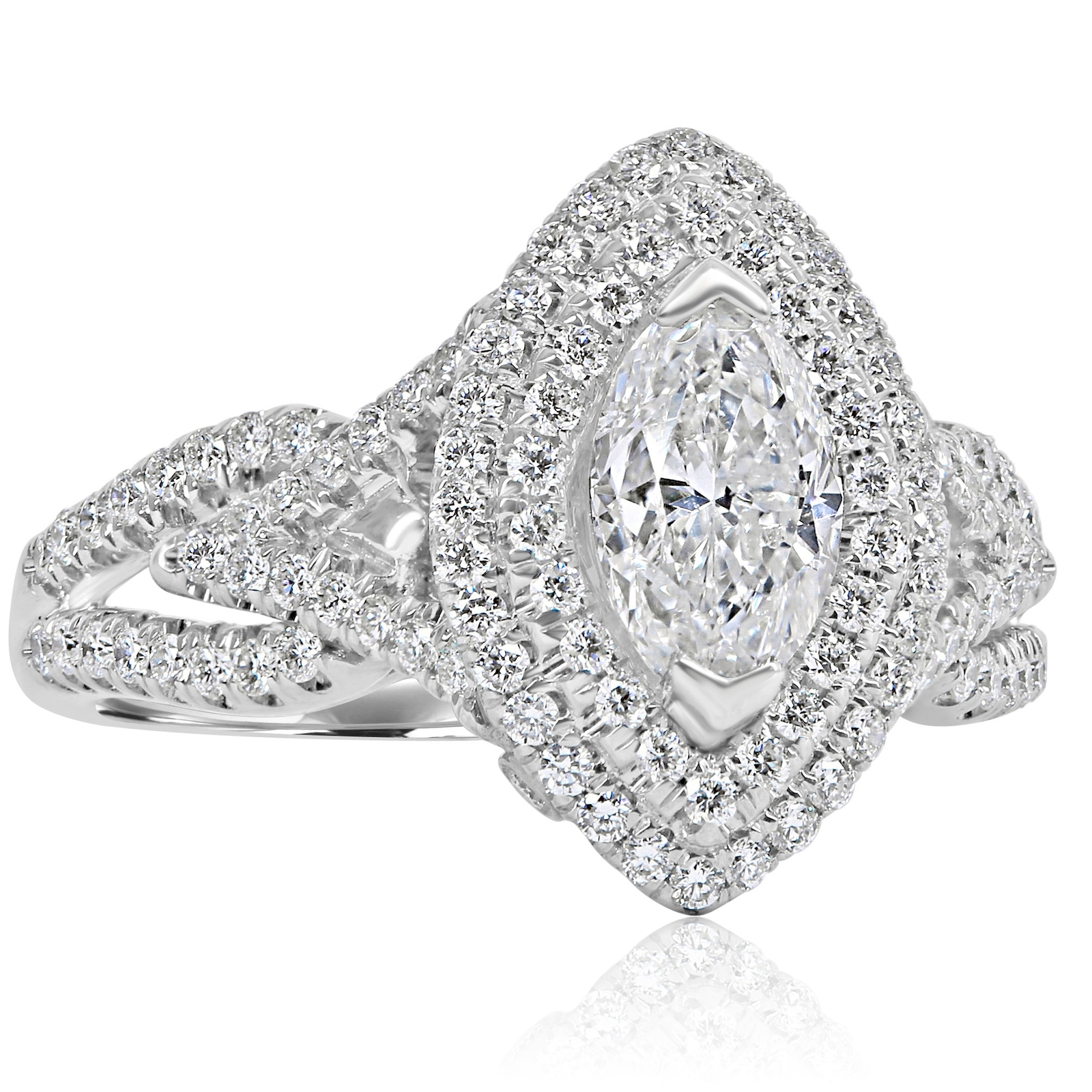 1.83 CT Marquise Cut Natural Diamond Engagement Ring 14k White Gold
