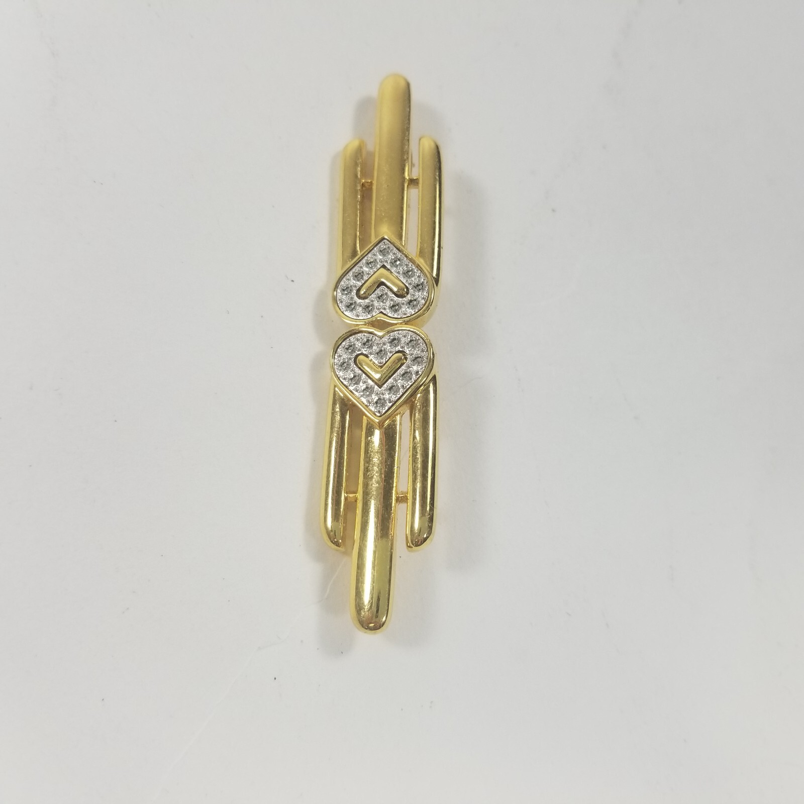 Beautiful Monet Vintage Gold Tone 3 Bar Brooch With Rhinestone Hearts