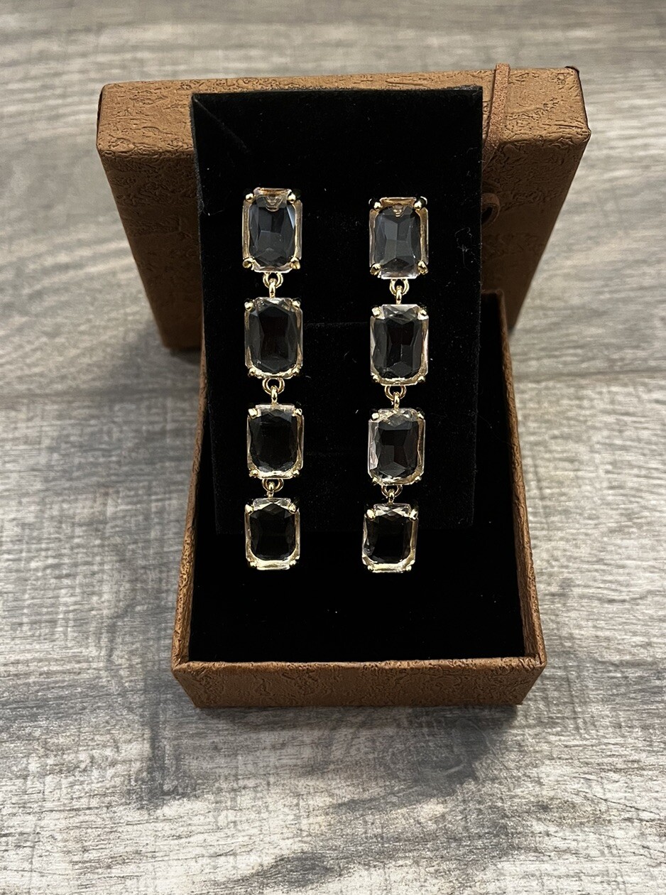 Clear Crystal Linear Drop Earrings in Gold Tone Nickel Free