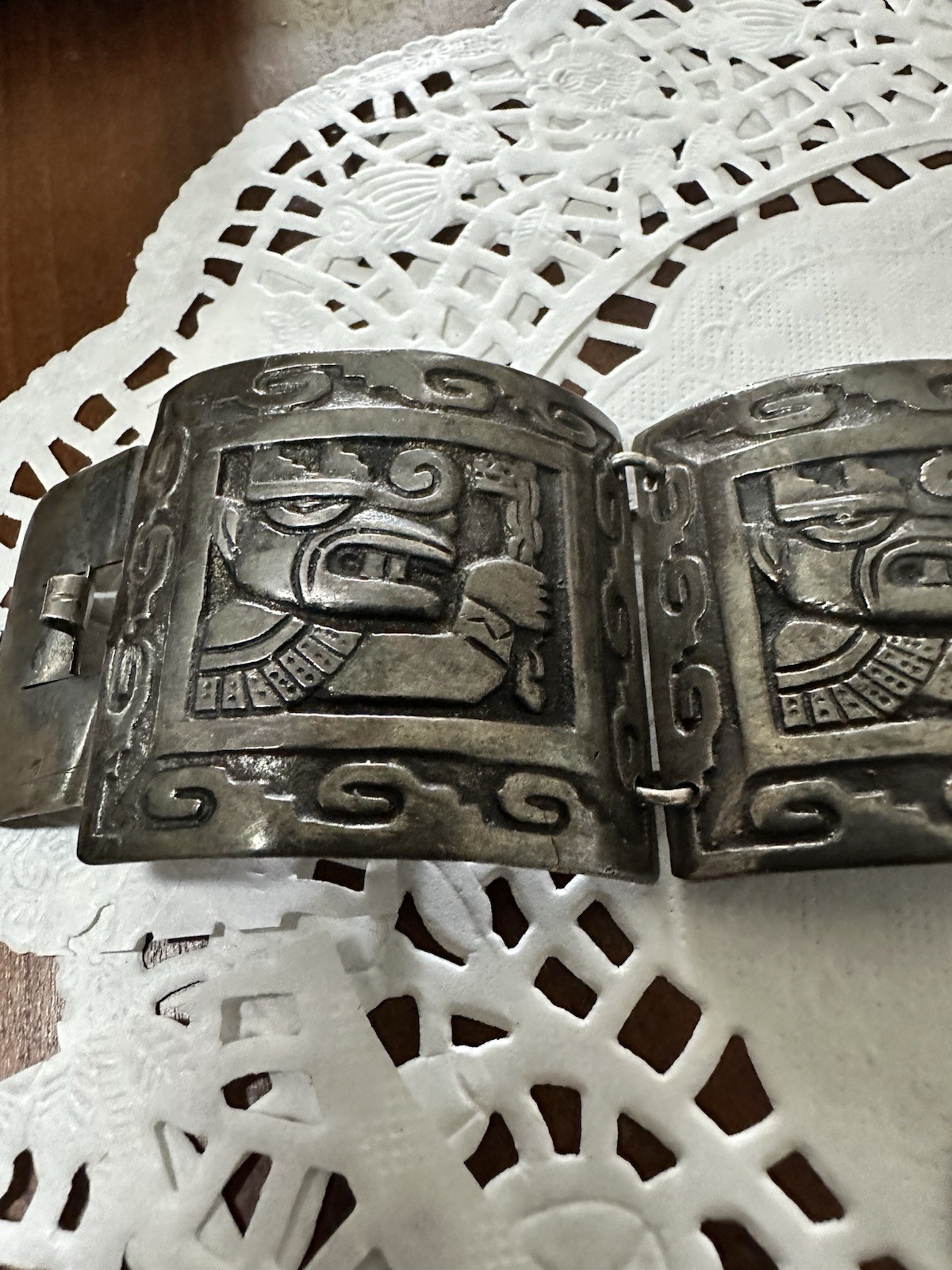 Vintage Heavy Peru 900 Silver Storyteller Panel Bracelet 121.6 gram Inca Deities