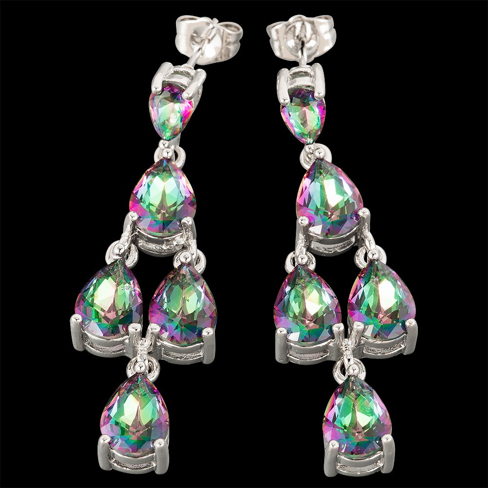 Multi Pear Rainbow Mystic Topaz Silver Jewelry Drop Pierced Earrings