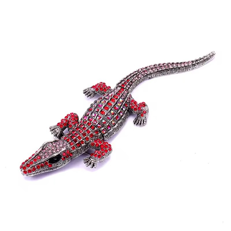 Vintage Art Deco Style Red Crystal Large Crocodile Alligator Brooch Pin – NEW