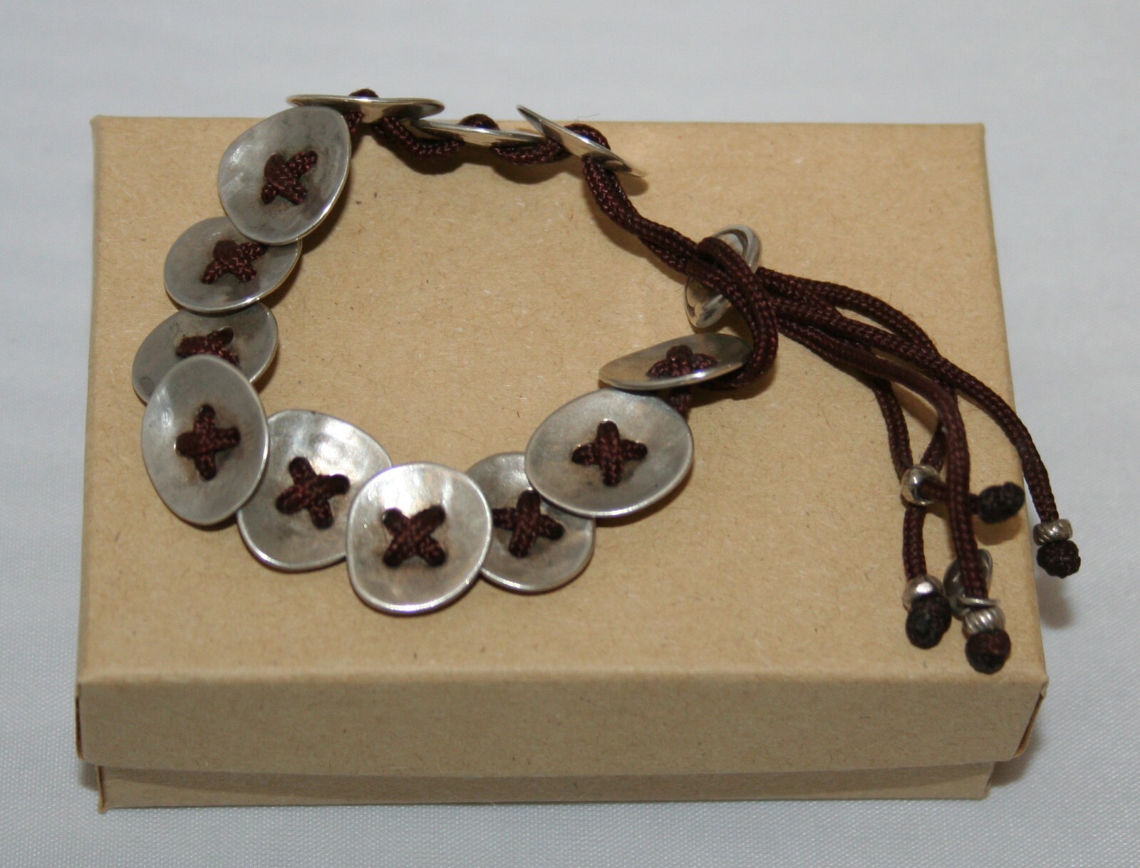 Silpada Sterling Silver Button Disk Brown Cord “Button Up” Bracelet B2012