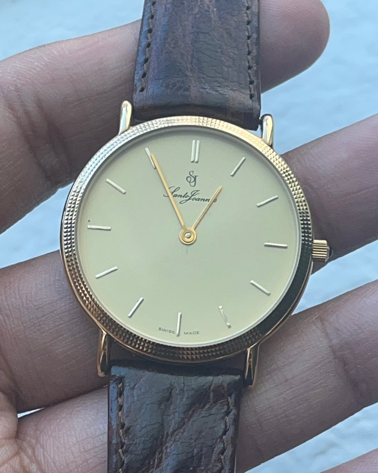 Santo Joannes ETA 7001 Hobnail Manual Hand Wind Gold Plated Dress Watch 35mm