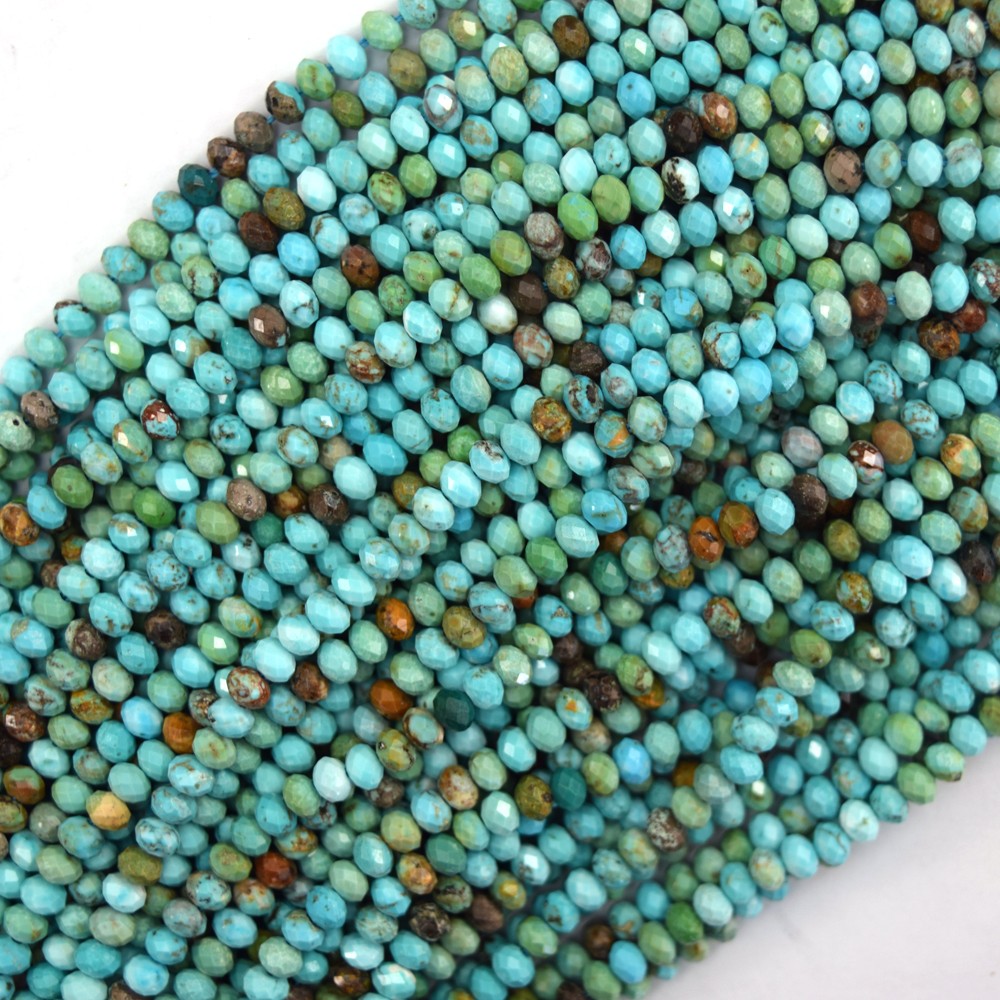 3x4mm faceted greenish blue turquoise rondelle button beads 15.5″ strand matrix