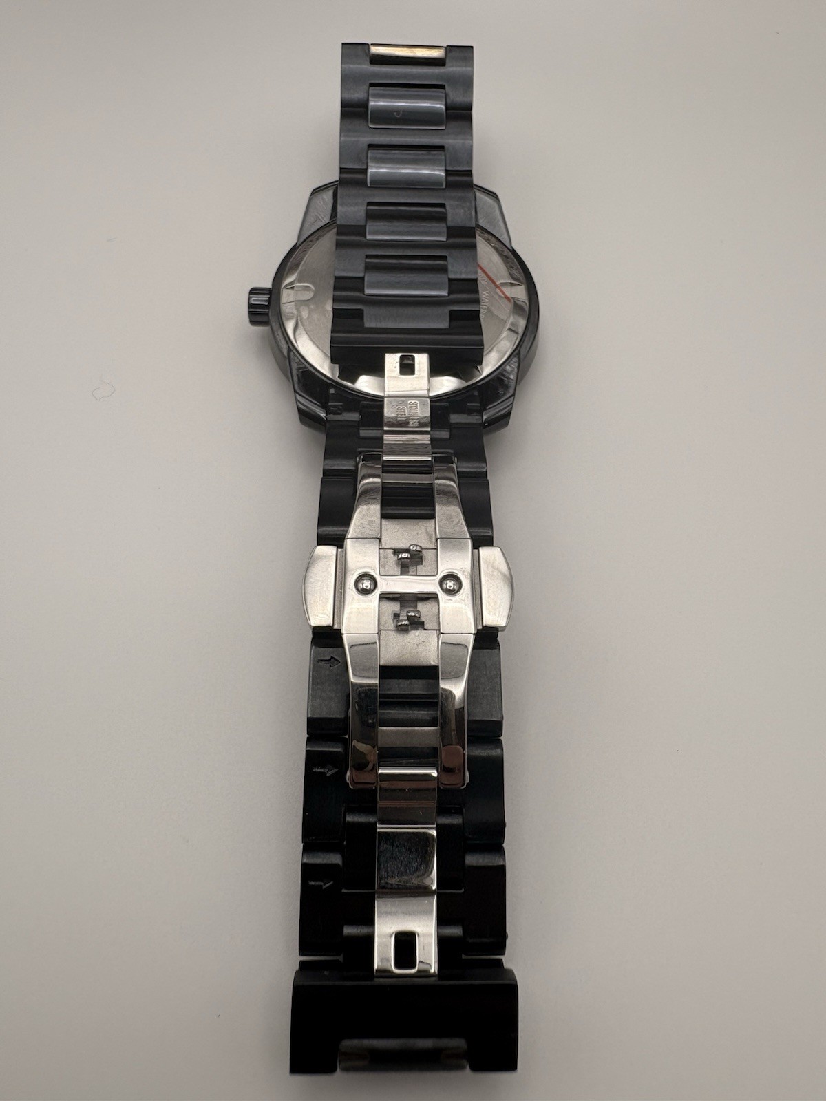Movado Bold 44mm Black Dial Black SS Bracelet Quartz Date 30m Box Papers