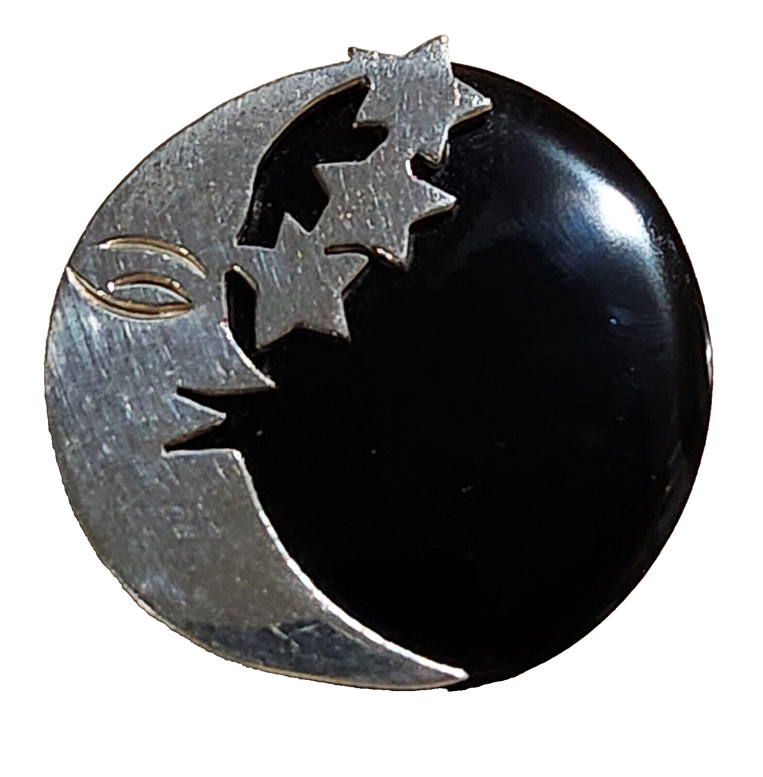 Vintage Man in the Moon Stars Onyx Sterling Silver Brooch Pendant Taxco, Mexico