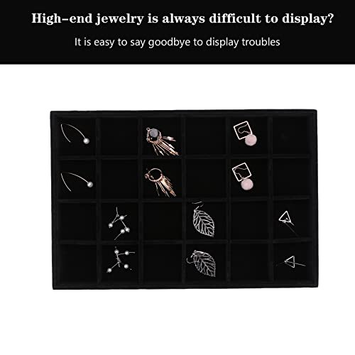 Large Velvet Jewelry Tray, Drawer Organizer for Jewelry in 24grid Black