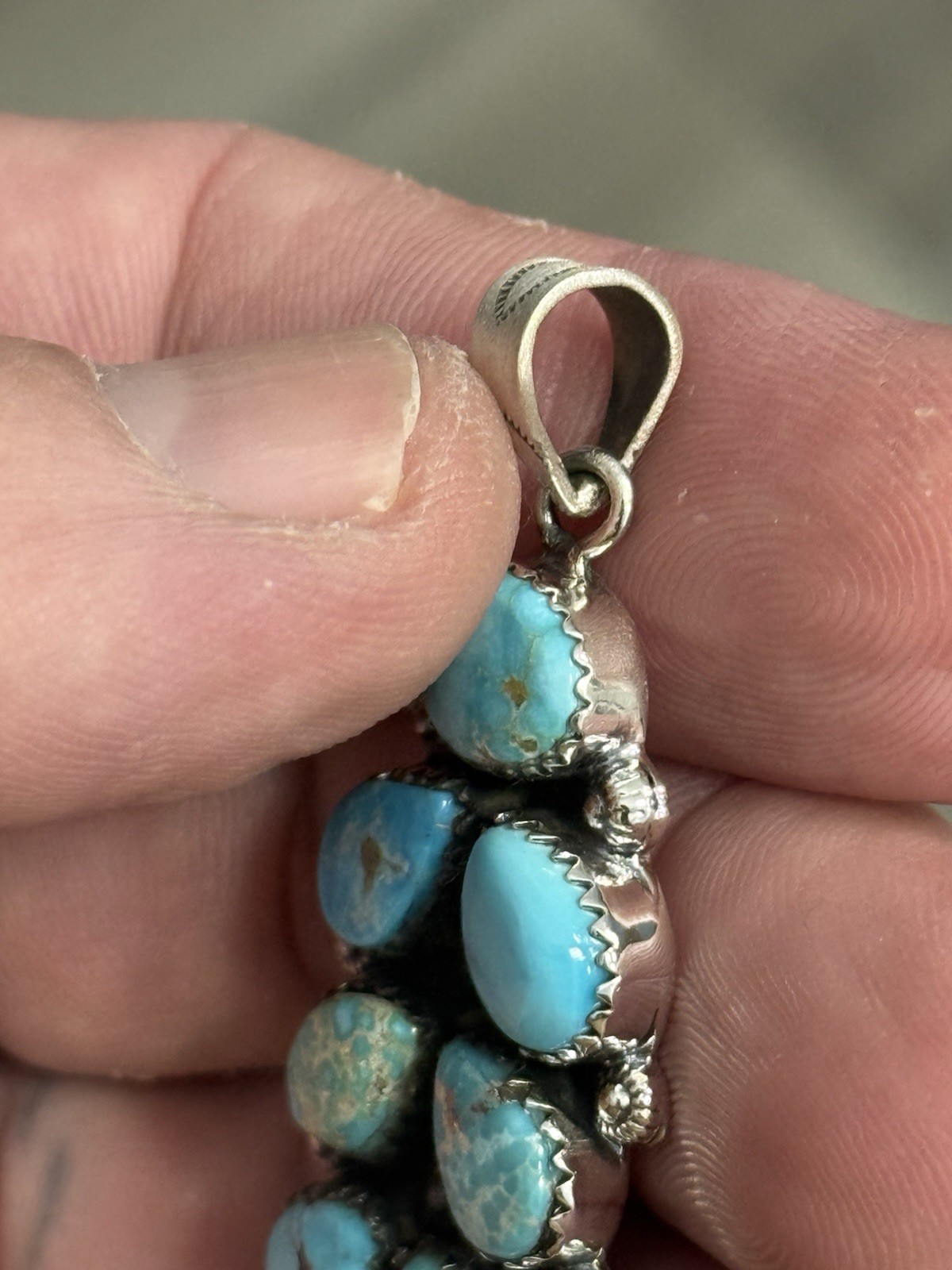 STERLING SILVER SIERRA BELLA WHITE WATER MIX TURQUOISE BAR CLUSTER PENDANT .925