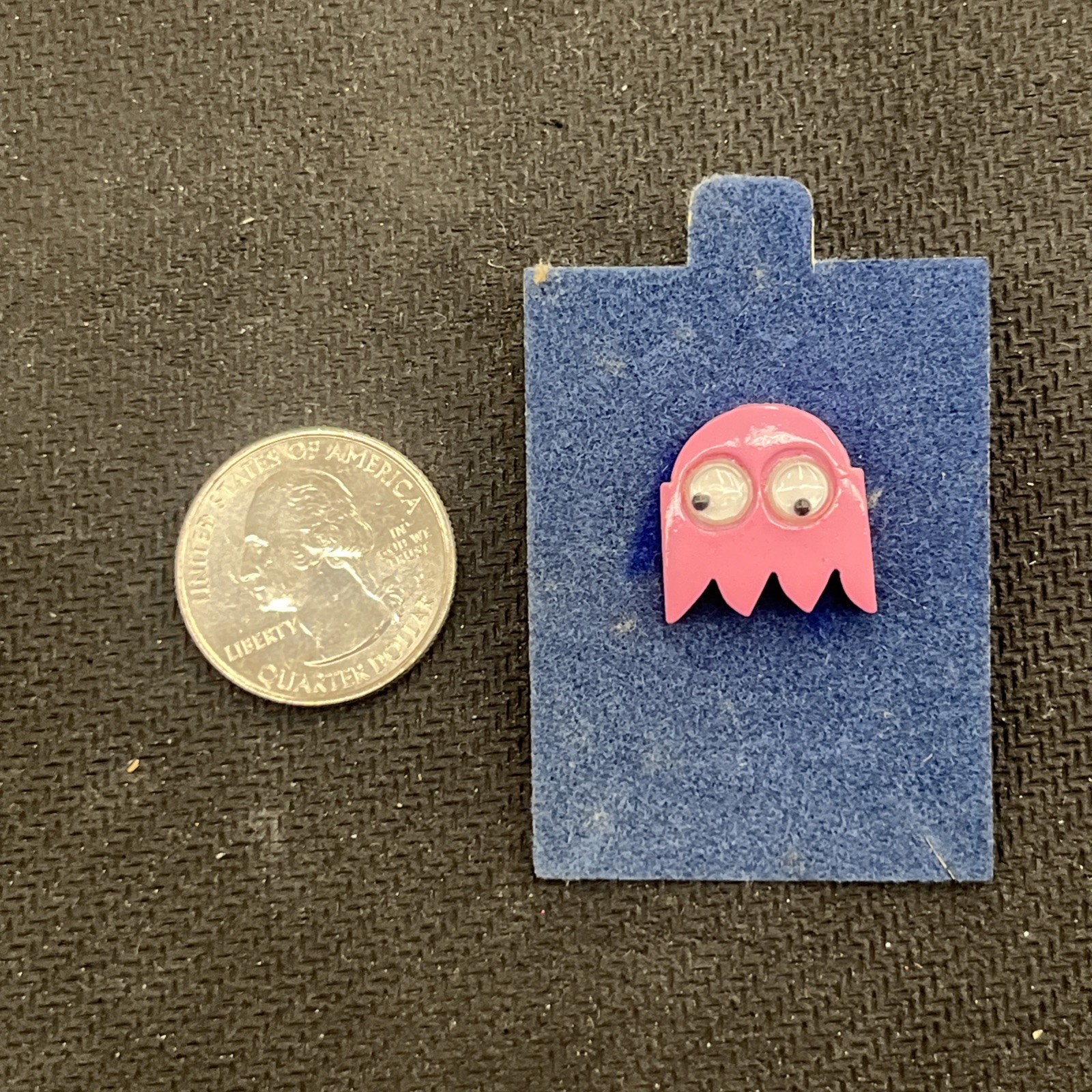 Vintage Pacman Ghost Pink enamel pin lapel tie tack Goggly eyes