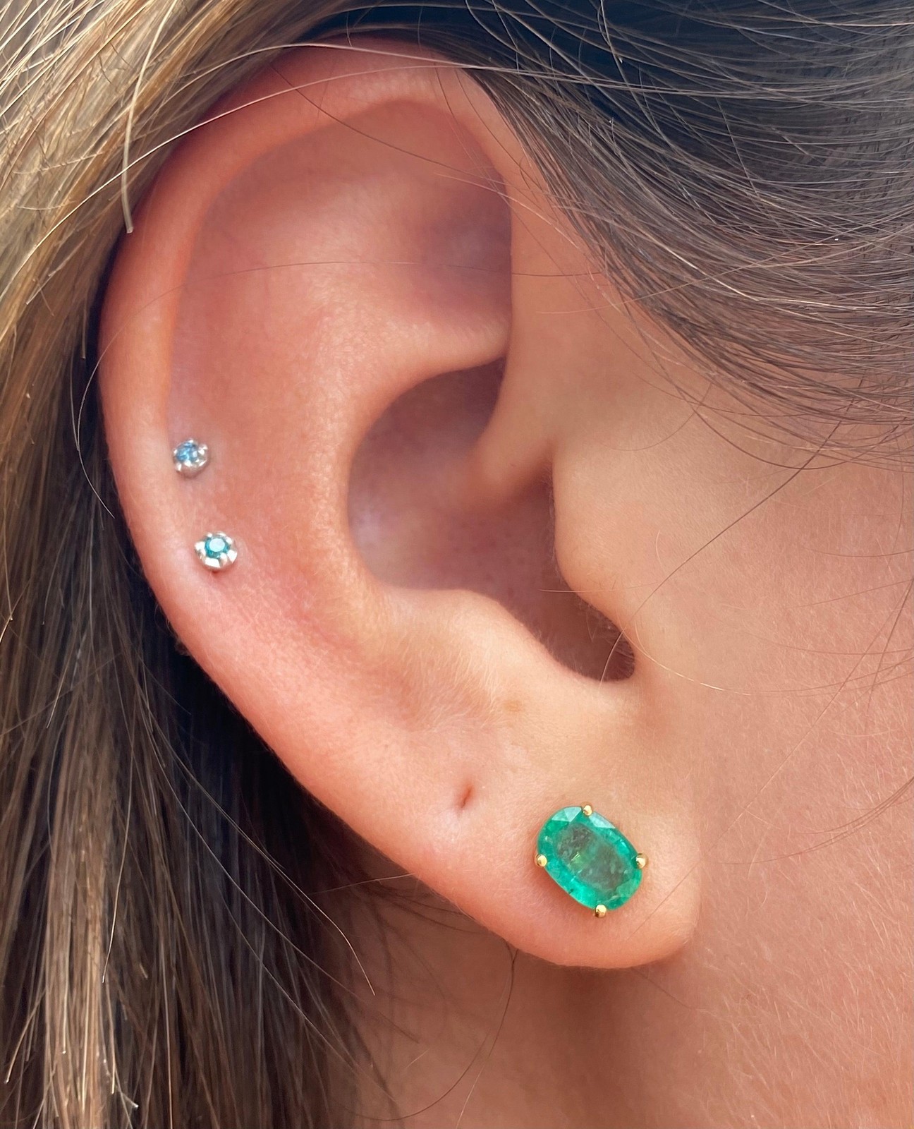 Oval Cut Natural Emerald Stud Earrings in 18k Solid Gold
