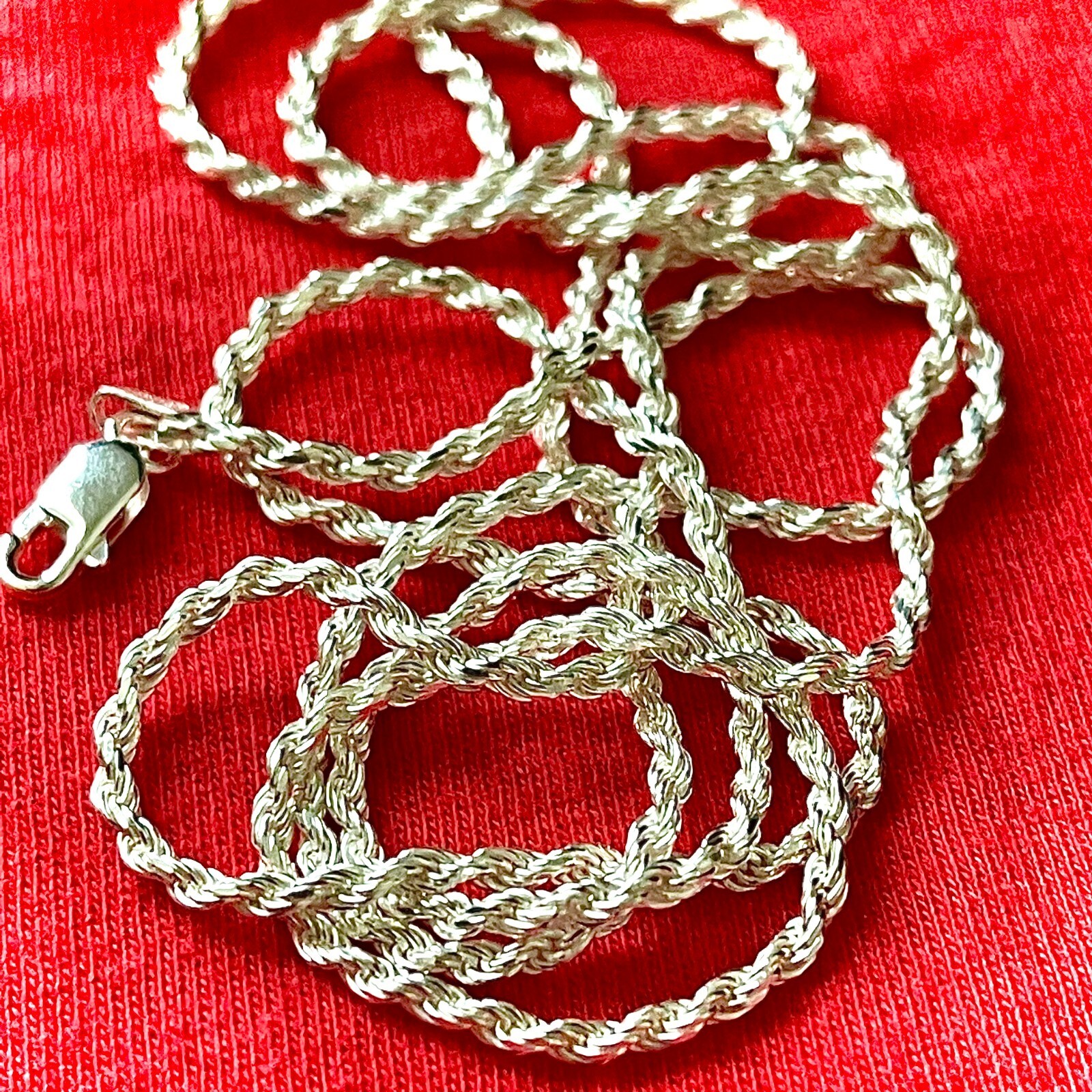 Italy Sterling Silver 925 Diamond Cut Rope Chain Necklace 2MM Free Shipping Gift