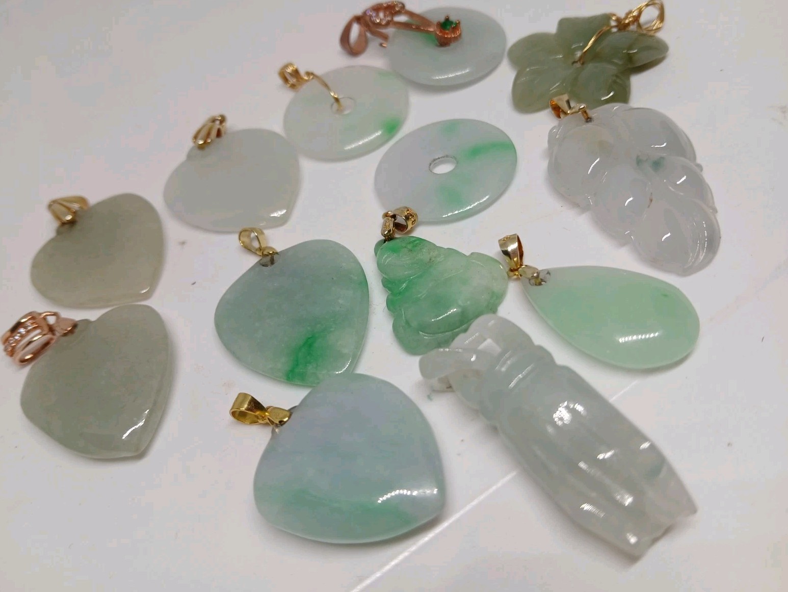 Vtg Lot Grade A Genuine Jade Jadeist Burma green Icy Emerald Pdnts 13pcs