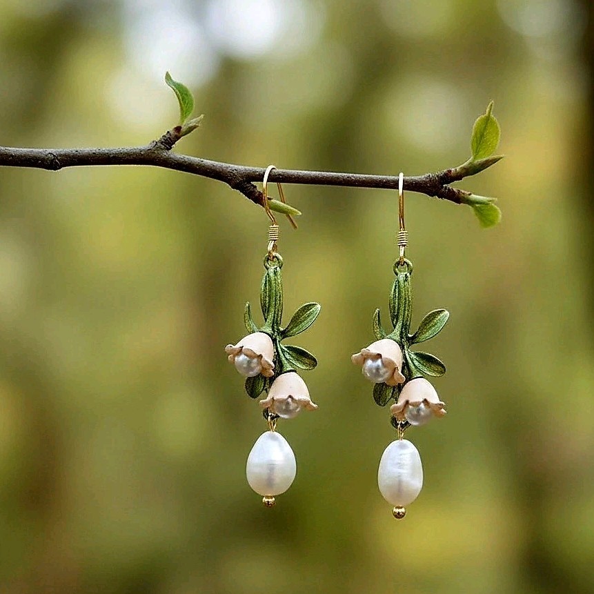 925 Silver Needle Freshwater Pearl Bell Orchid Earrings for Women Nickel Free