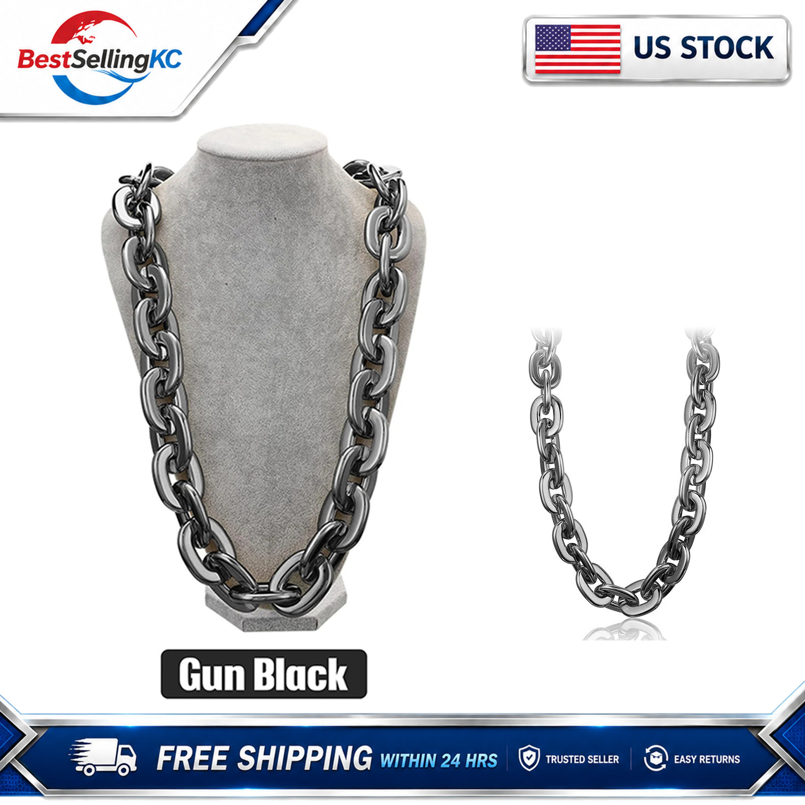 Gunmetal Black Hip Hop Cuban Link Chain Necklace Thick Acrylic Plastic 80cm