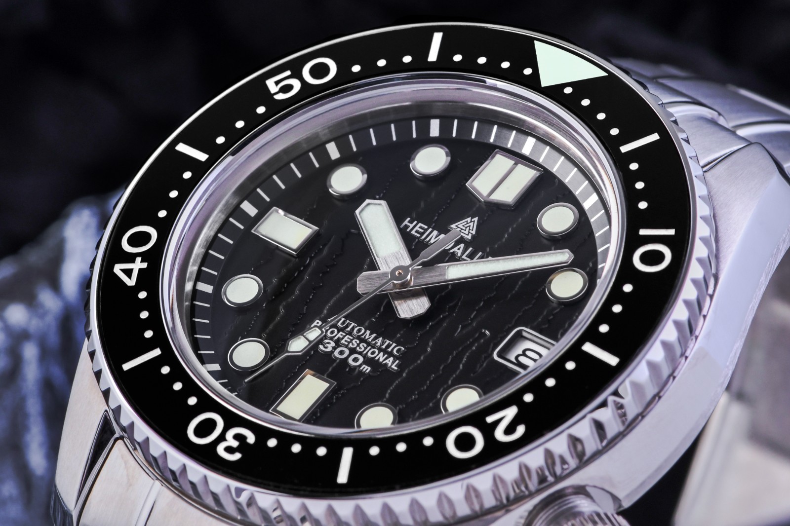 Heimdallr Black Textured MM300 NH35 300M Automatic Diver Watch Monobloc C3 44mm