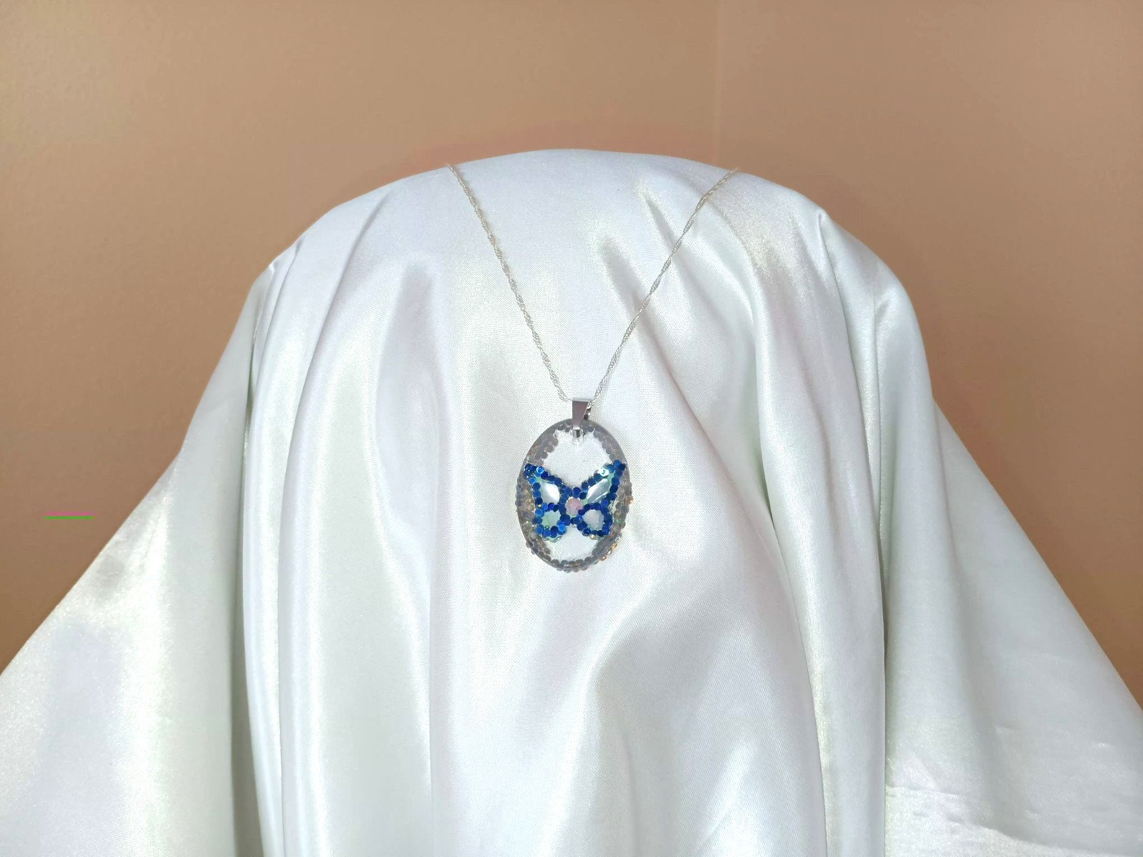 Crystal Butterfly Pendant Necklace, Reversible, Mother of Pearl – Perfect Gift!