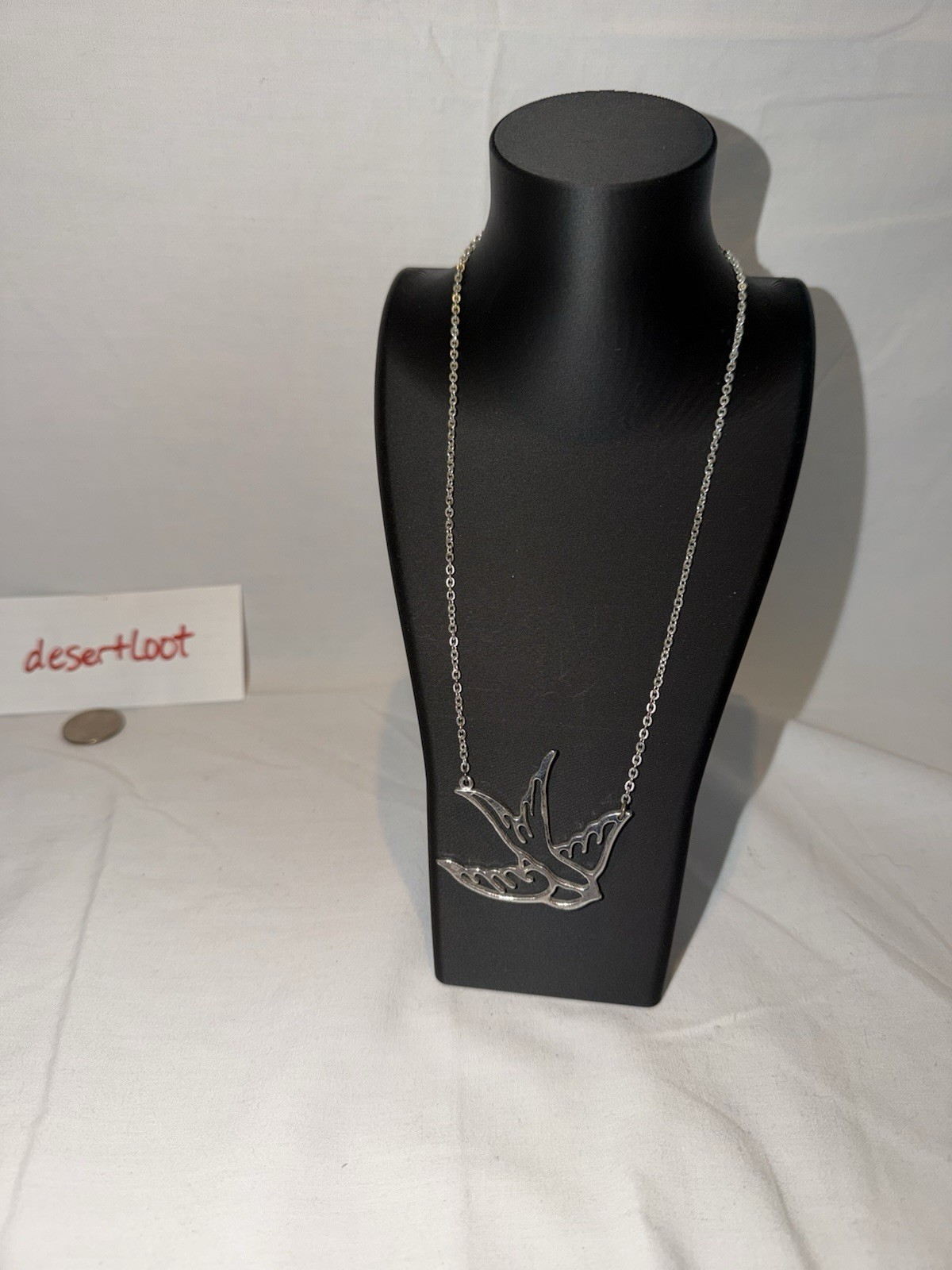 Sparrow Necklace Y2K Emo Scene Silver Tone Metal Chain Pendant