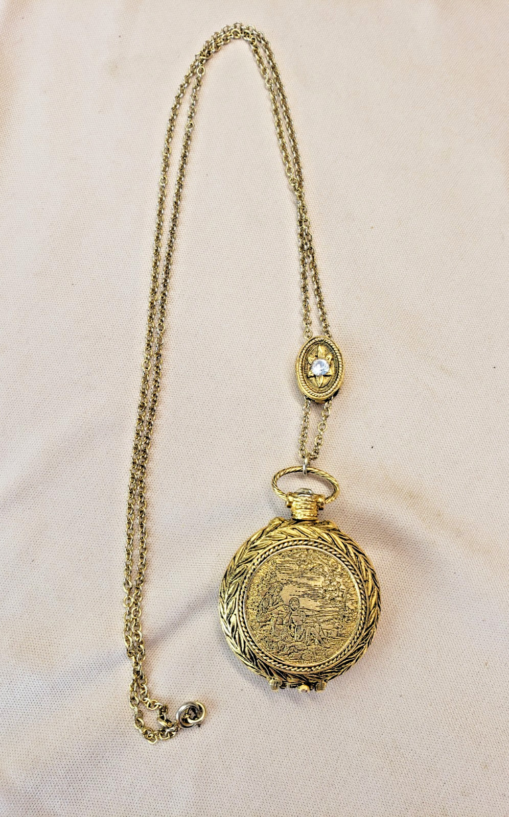 Max Factor Precious Time Gold Tone Solid Perfume Locket Pendant Necklace