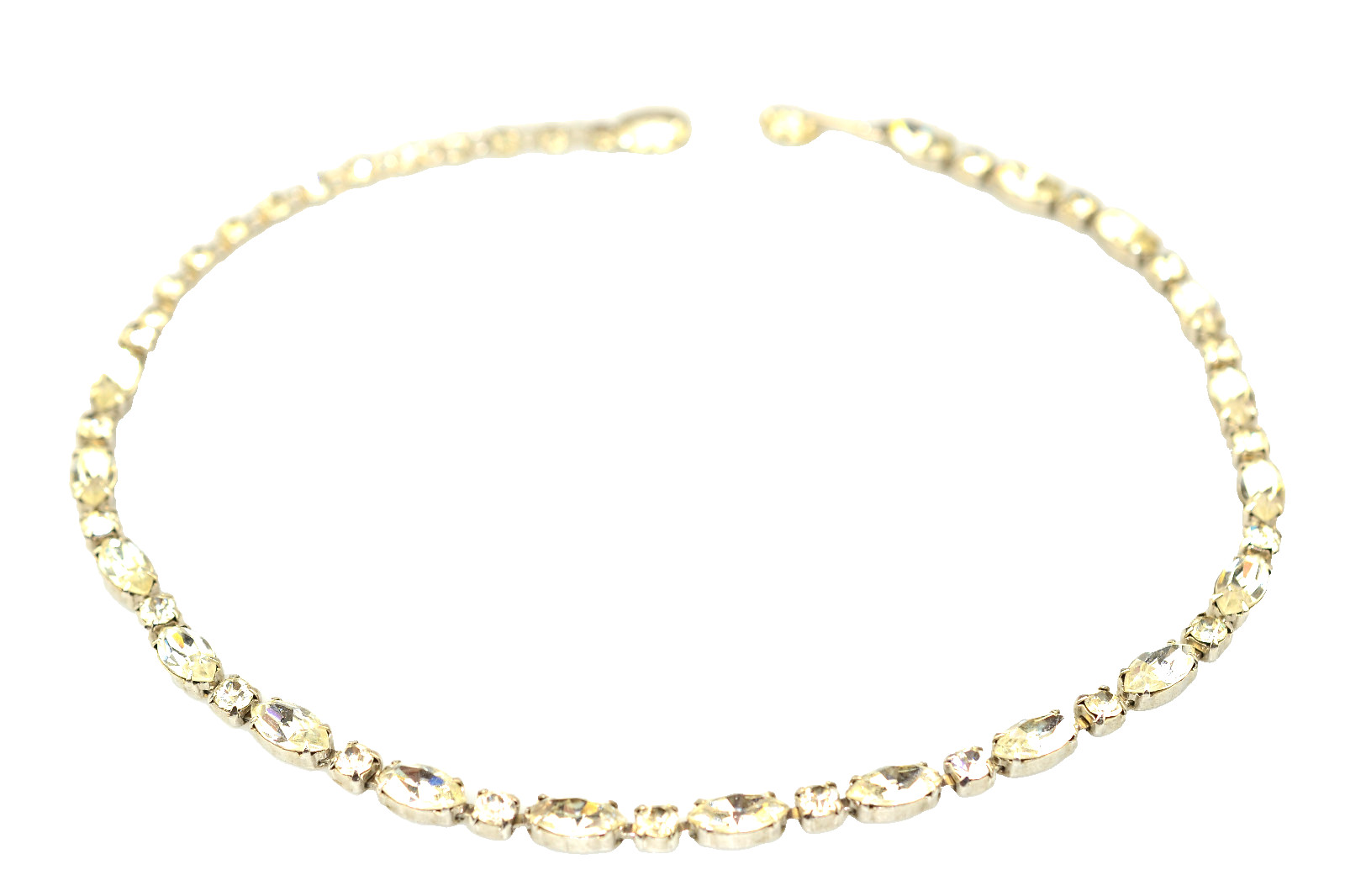 VINTAGE MARQUISE & ROUND RHINESTONE CHOKER NECKLACE ADJ. 12 – 14 7/8 INCHES LONG