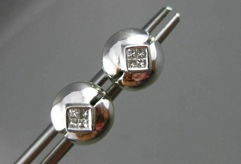 ESTATE .45CT PRINCESS DIAMOND 14KT WHITE GOLD ROUND STUD EARRINGS VERY CUTE 6657