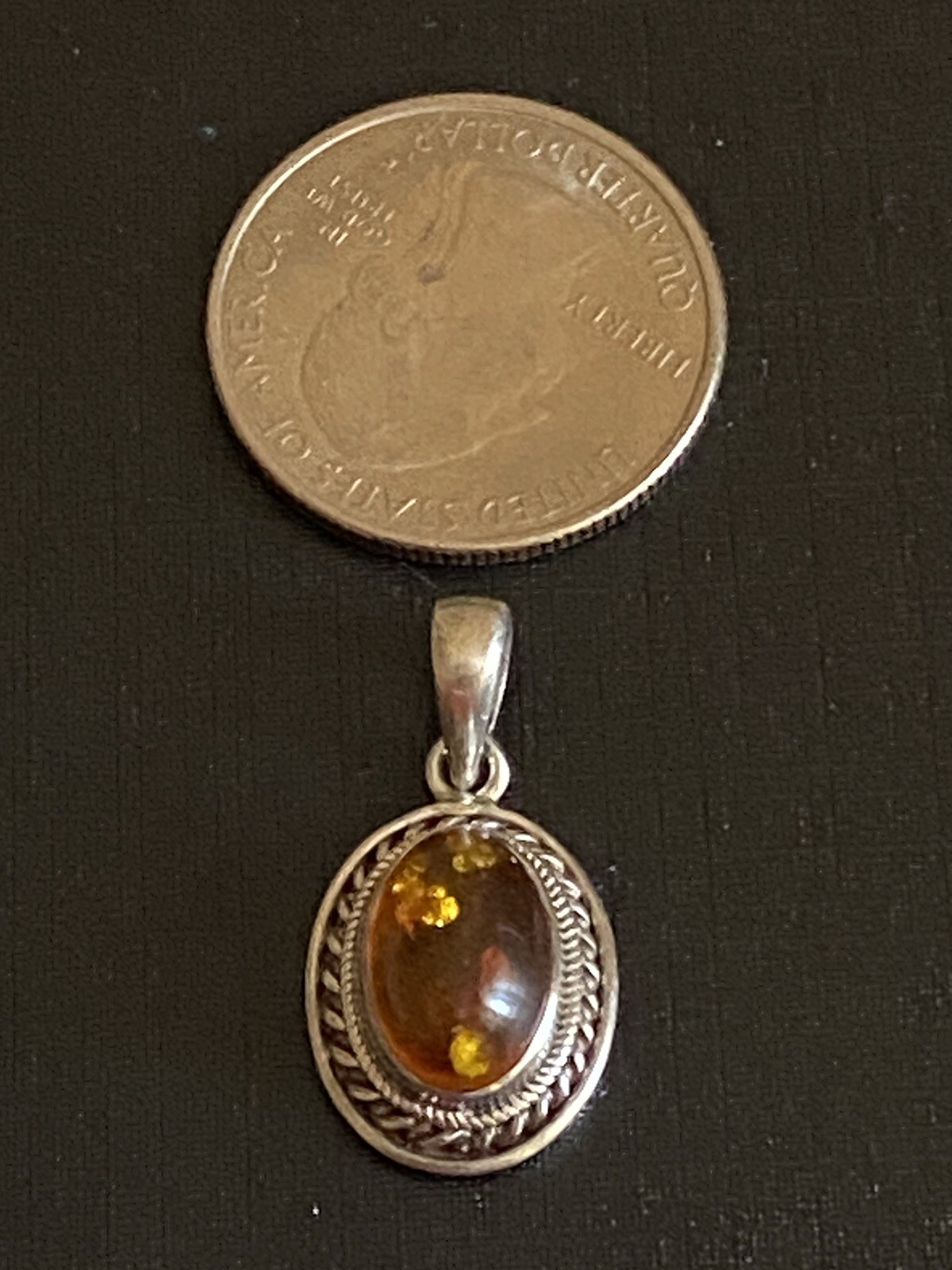 Sterling Silver 925 Pendant Amber Oval Small