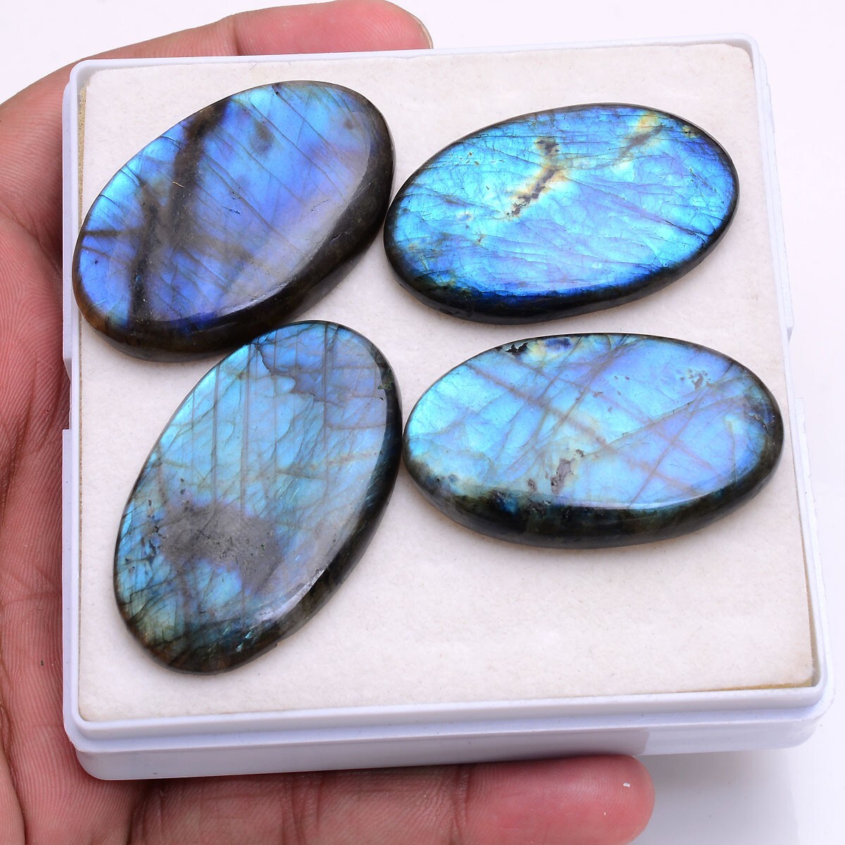 4 Pcs Natural Labradorite Blue Shine 44mm-47mm Oval Pendant Size Gemstones Lot