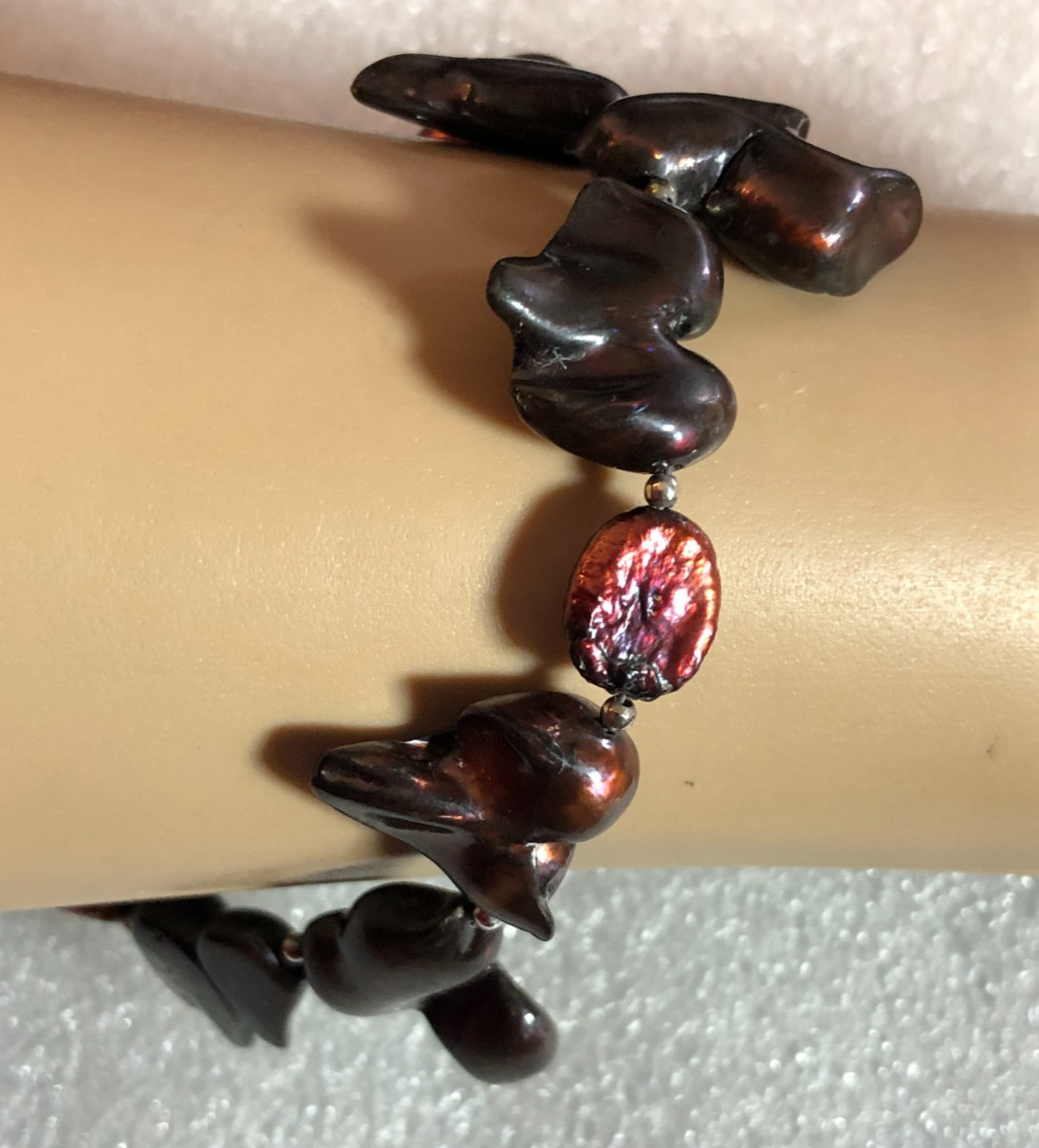 Sterling Silver FRESHWATER PEARL Bracelet RED BURGUNDY Garnet 925 7.5″ 3393