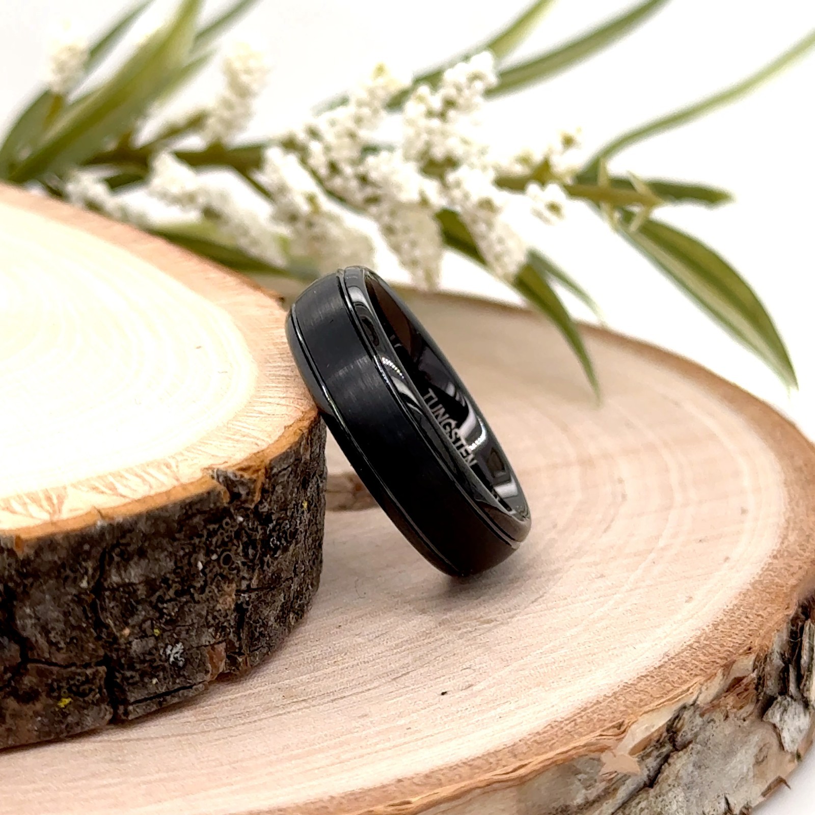 6mm Black Tungsten Carbide Ring Matt Finish Polished Edge Christmas Gifts Band