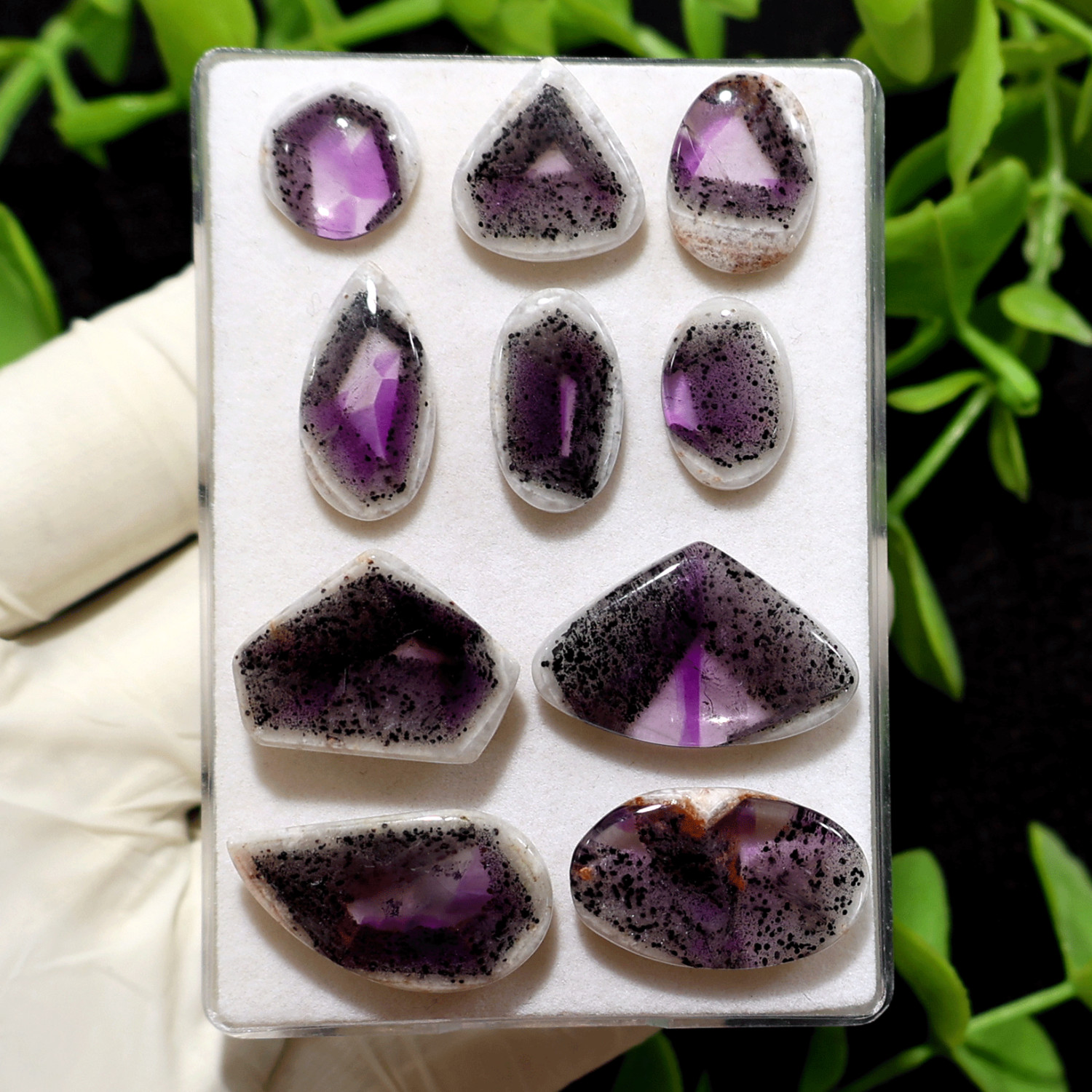 Asteroids In Space~ 10 PC Trapiche Amethyst 13mm-27mm Rare Cosmic Pattern Cabs
