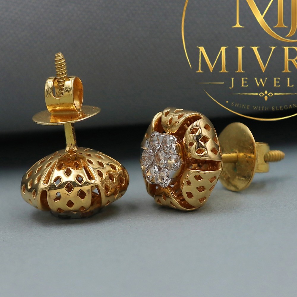 22K Gold Stud Earrings 1.2cm Unique Printed Design Daughter-in-Law Gift 6.05g