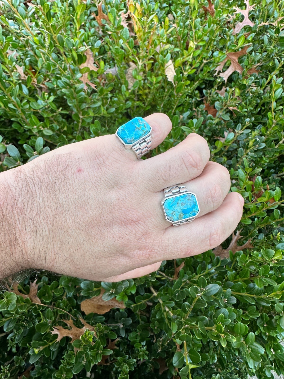 Mens Real Solid 925 Silver Blue Turquoise Natural Native American Gemstone Ring