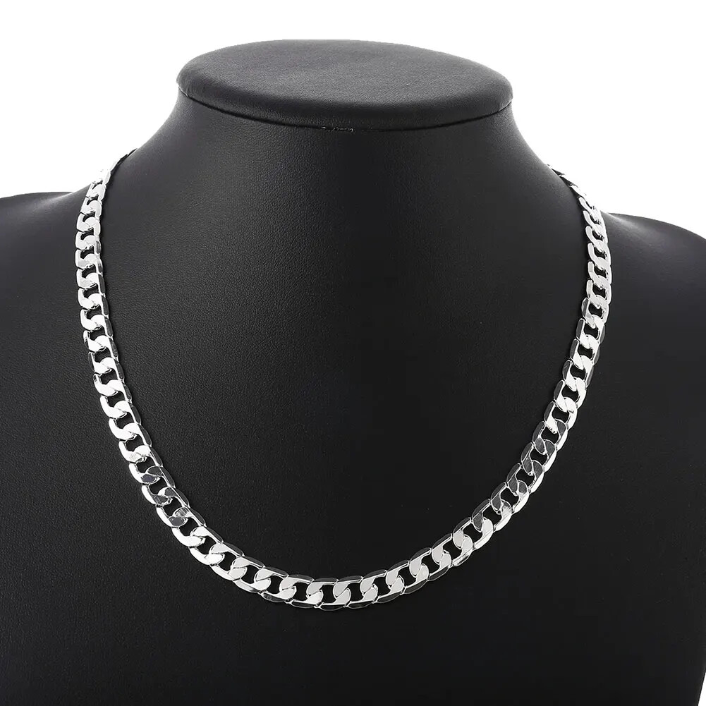 925 Sterling Silver Necklace high quality Jewelry 16-30 inches 8MM necklace
