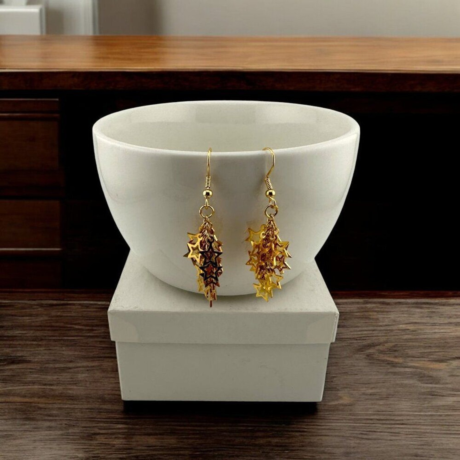 Gold Plated Stars Cluster Earrings Statement Earrings Gold Plated Ear Wire