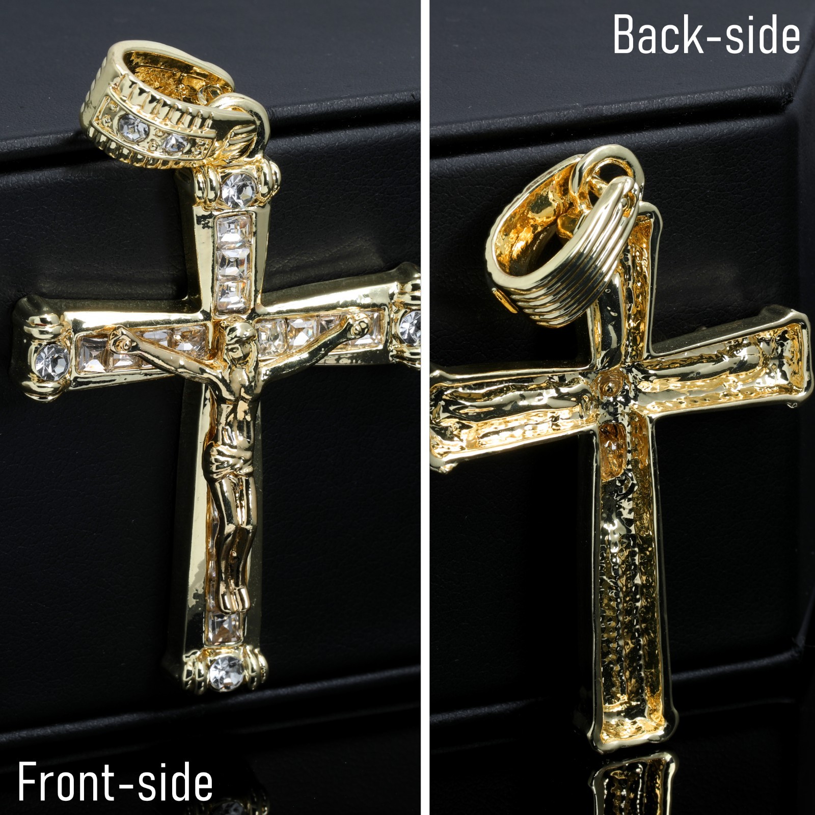 Iced Latin Jesus Cross Pendant Cubic Zirconia 14k Gold Plated Rope Chain For Men